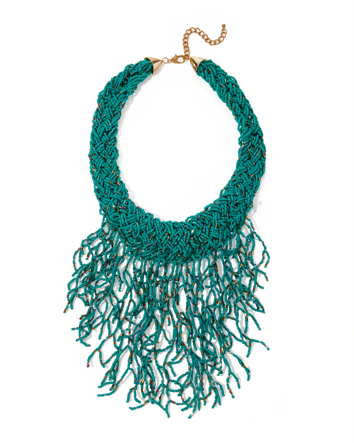 Turquoise Beaded Fringe Necklace Turquoise