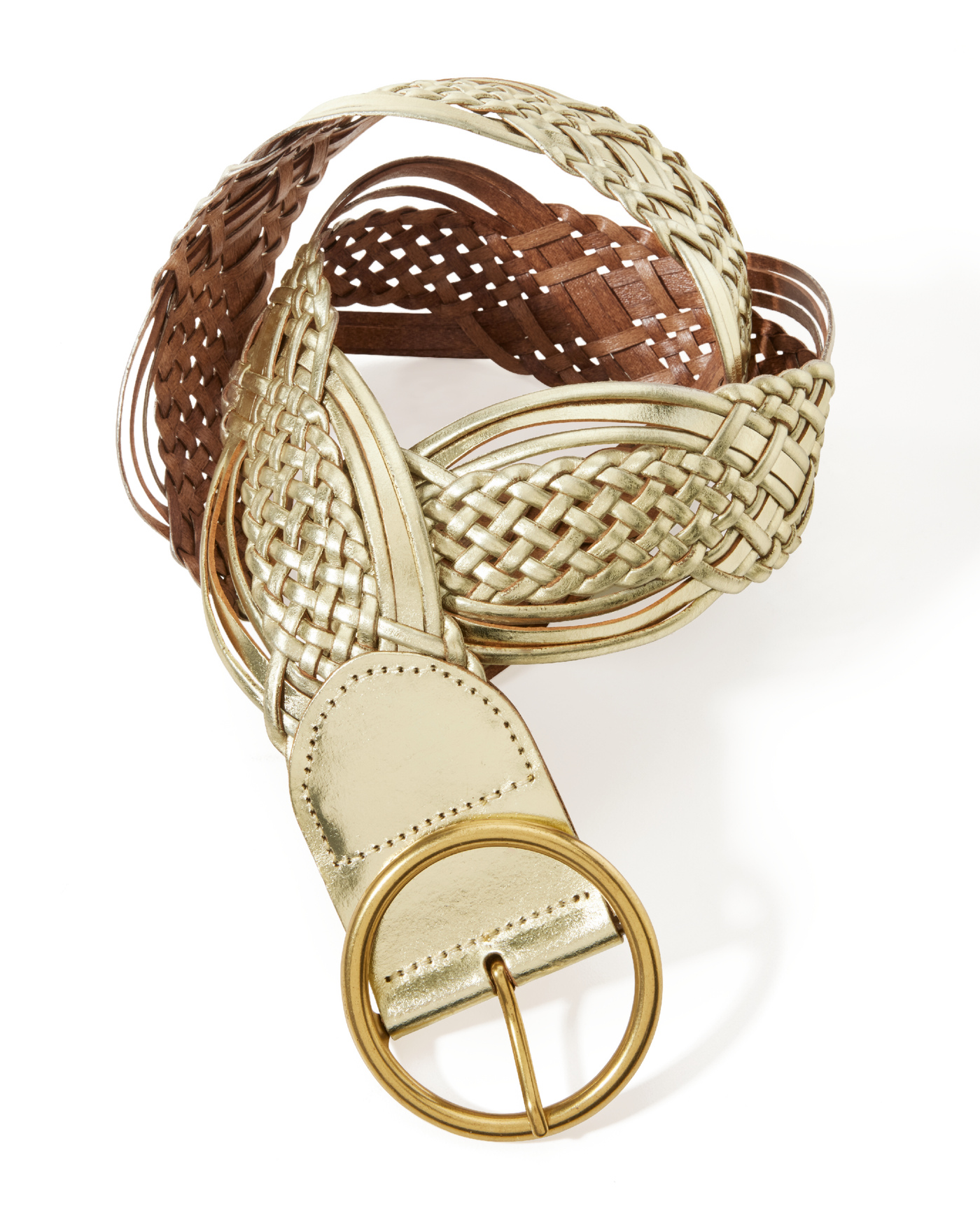 Metallic Braided Buckle Belt Gold