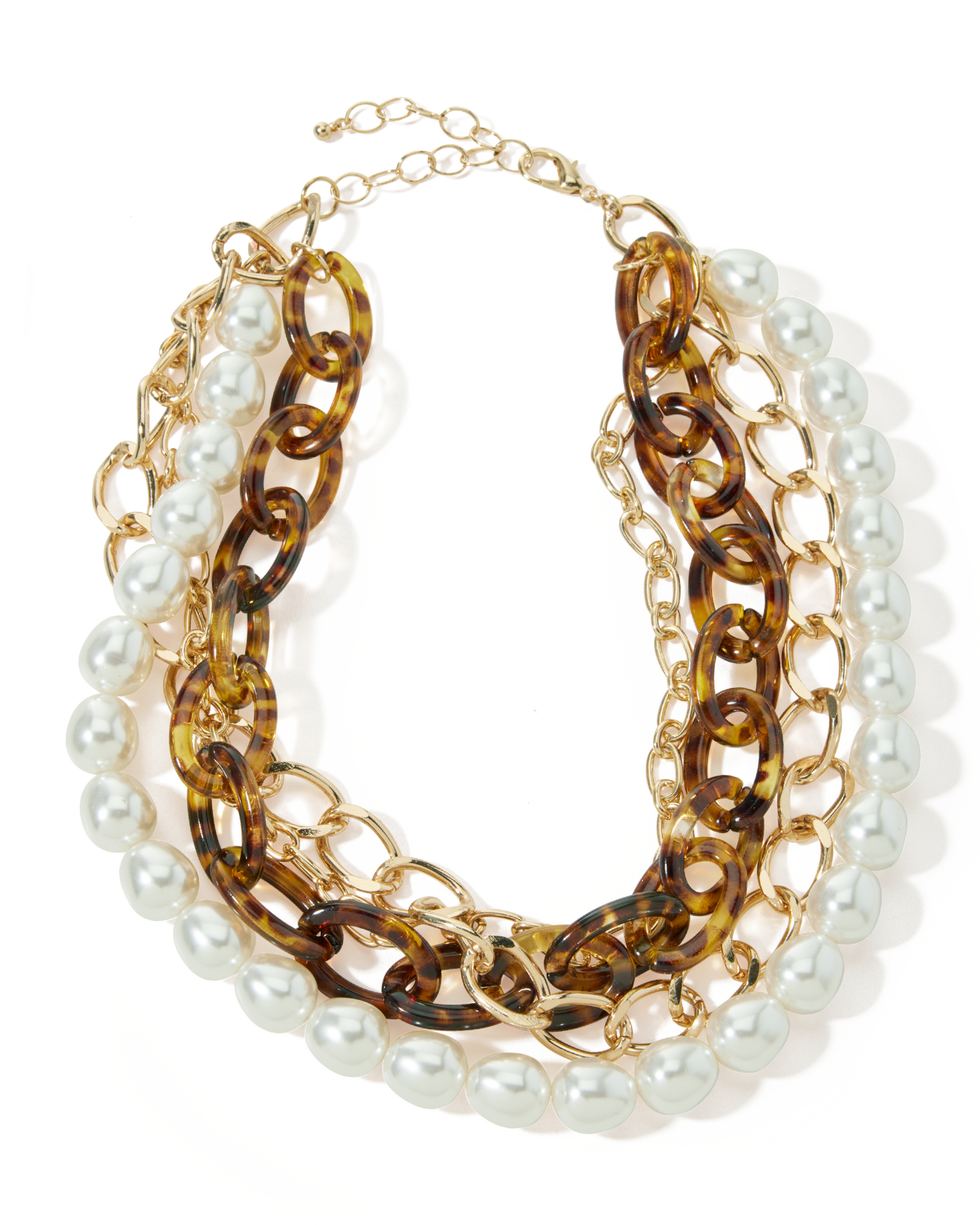 Tortoise Chain and Pearl Layered Necklace Tortoise