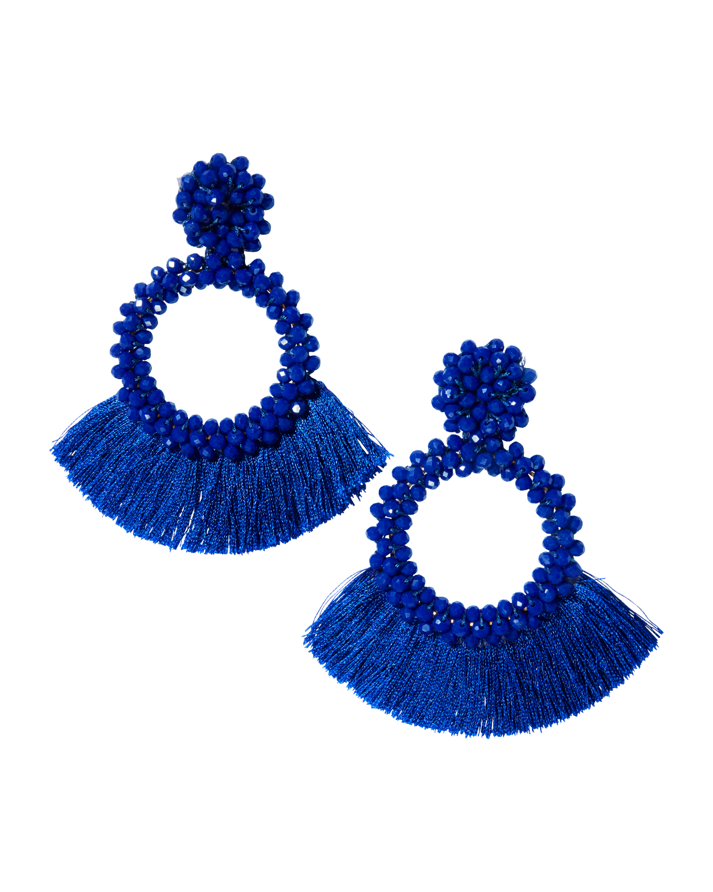 Beaded and Fringe Drop Earring Blue