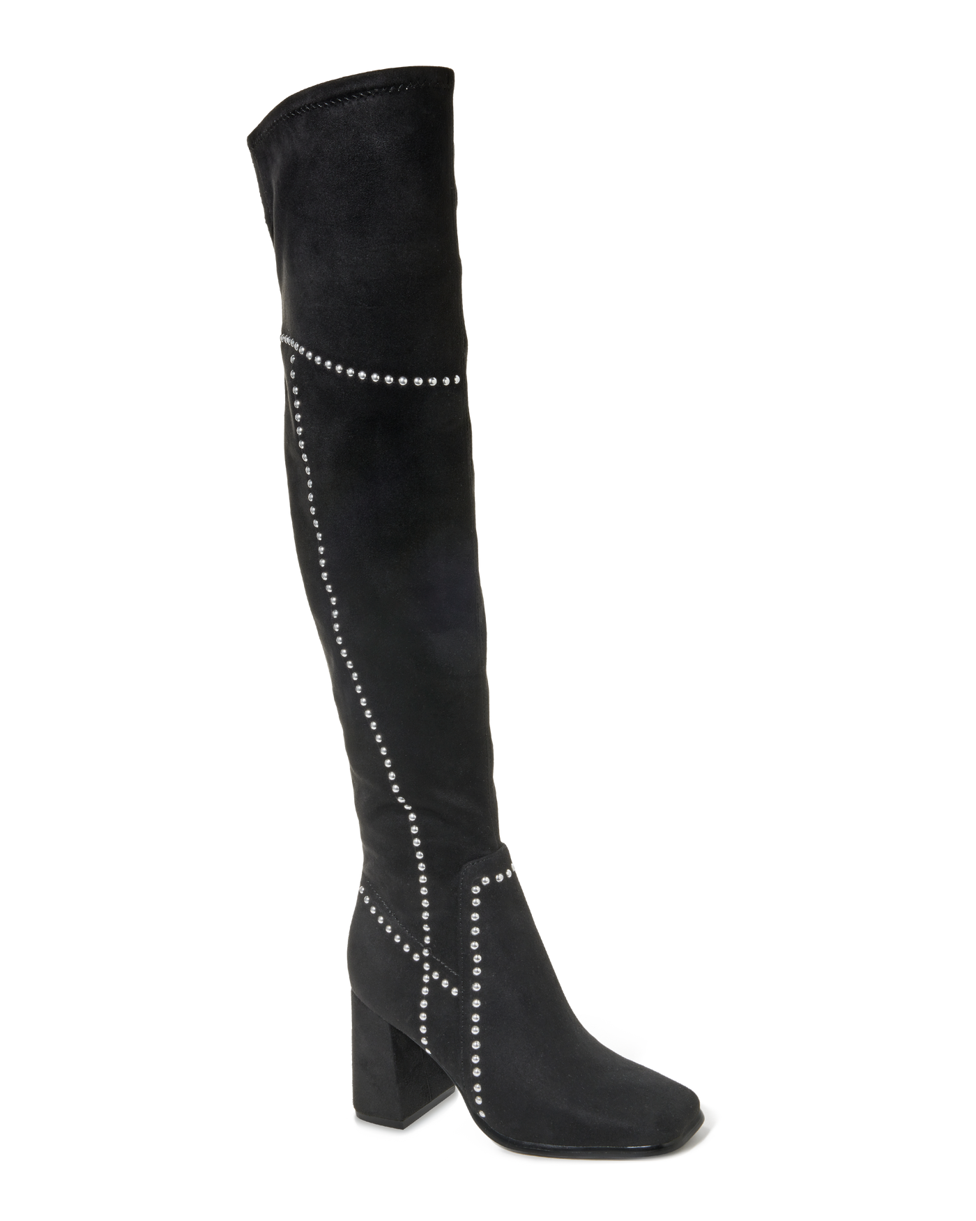 Over The Knee Studded Square Toe Boot Black