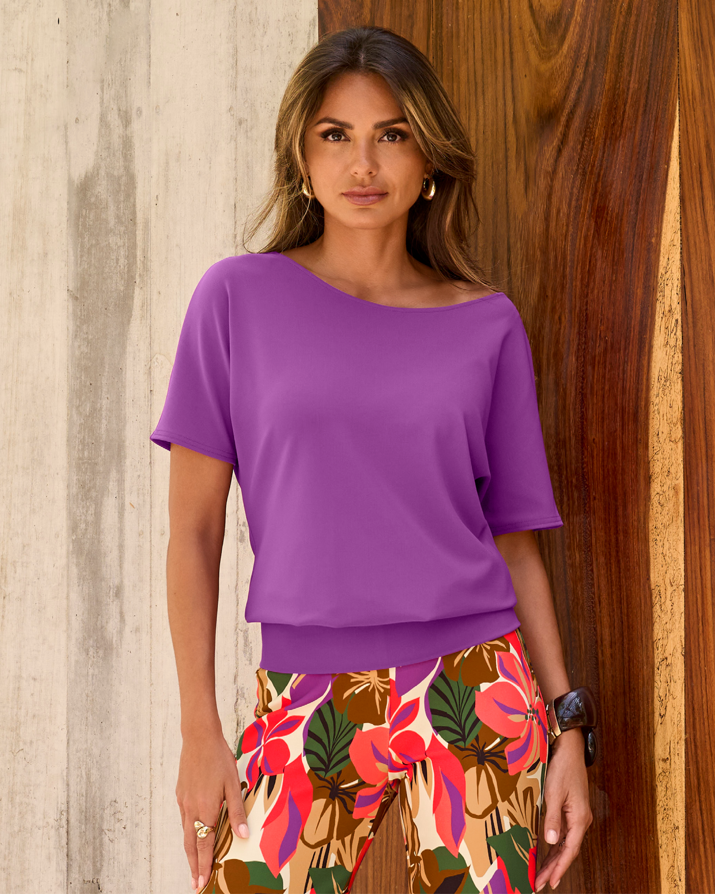 Beyond Travel Short Sleeve Slouchy Top Purple Magic