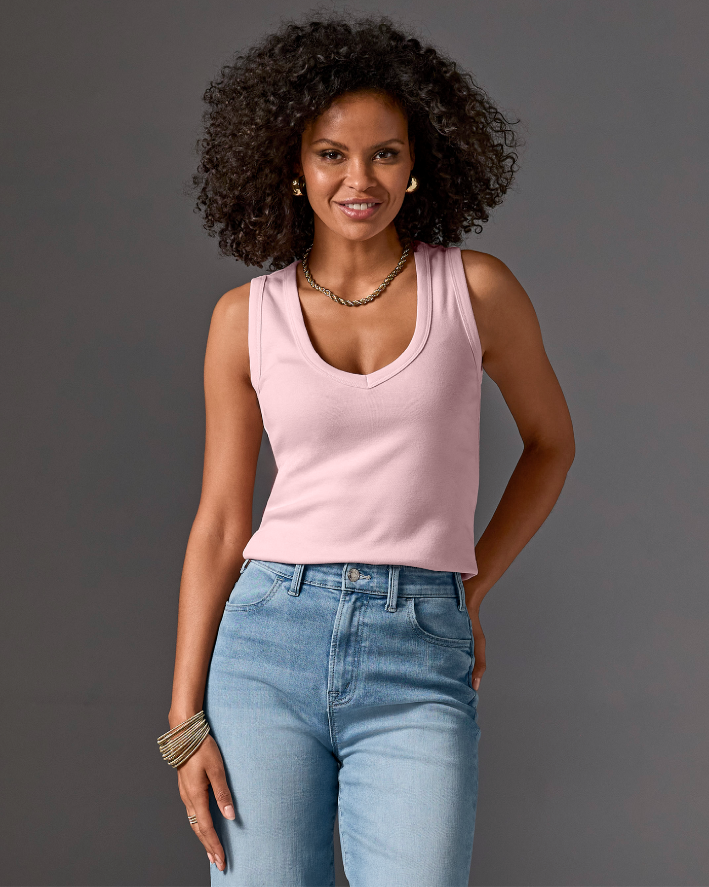 Cotton V-Neck Tank Top Light Pink