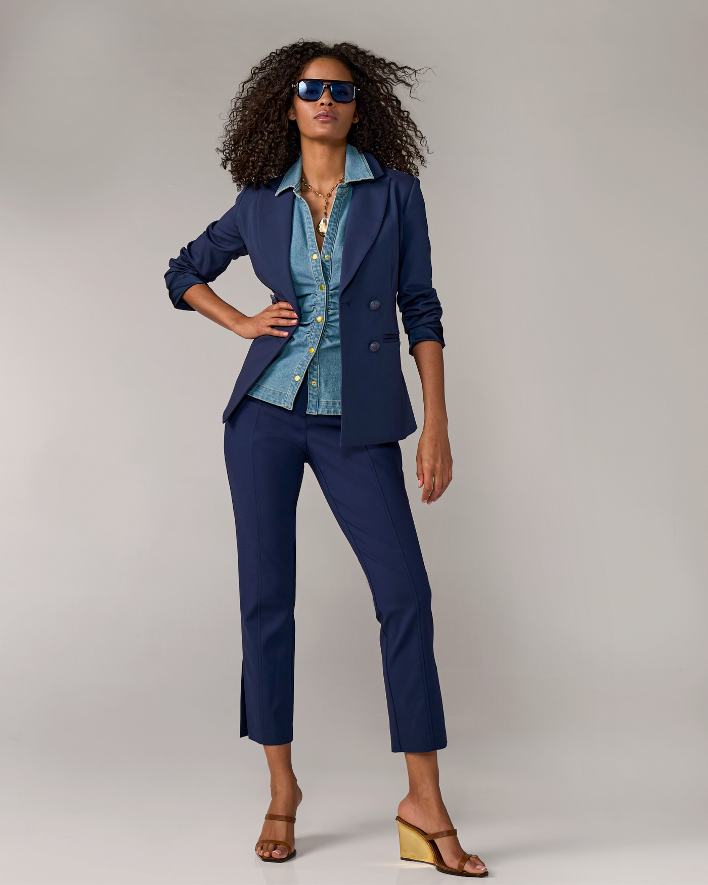 Newport Modern Slim Straight Side Slit Trouser Pant Navy