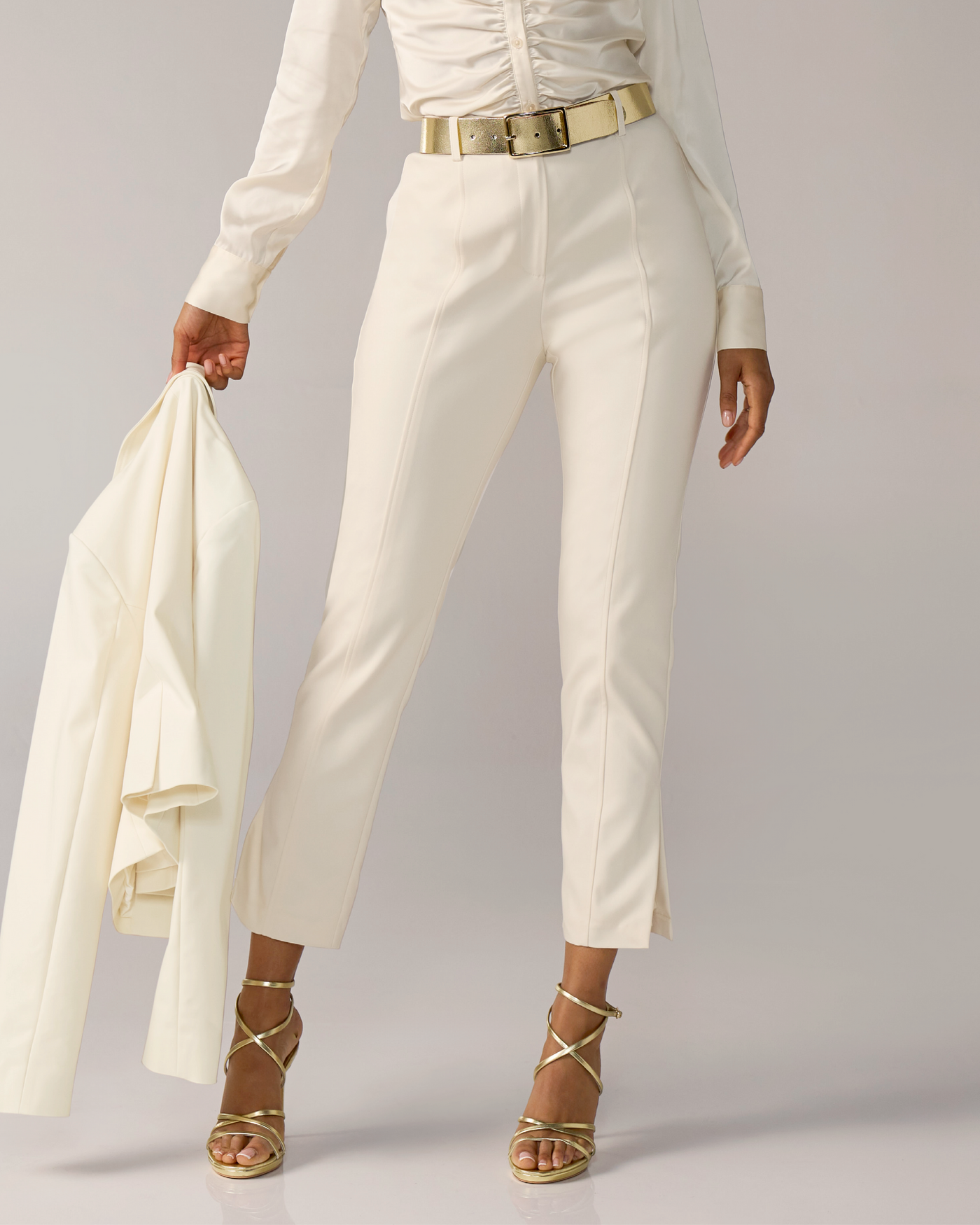 Newport Modern Slim Straight Side Slit Trouser Pant Ivory
