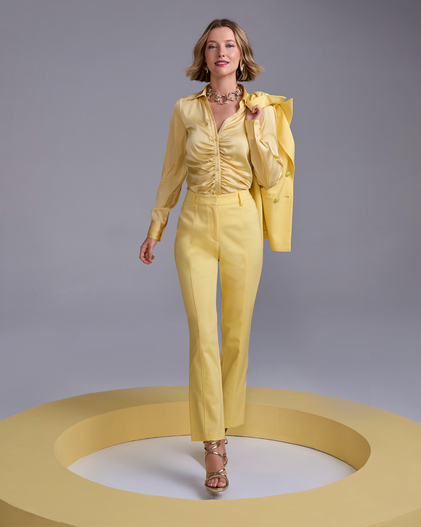 Newport Modern Slim Straight Side Slit Trouser Pant Pale Banana