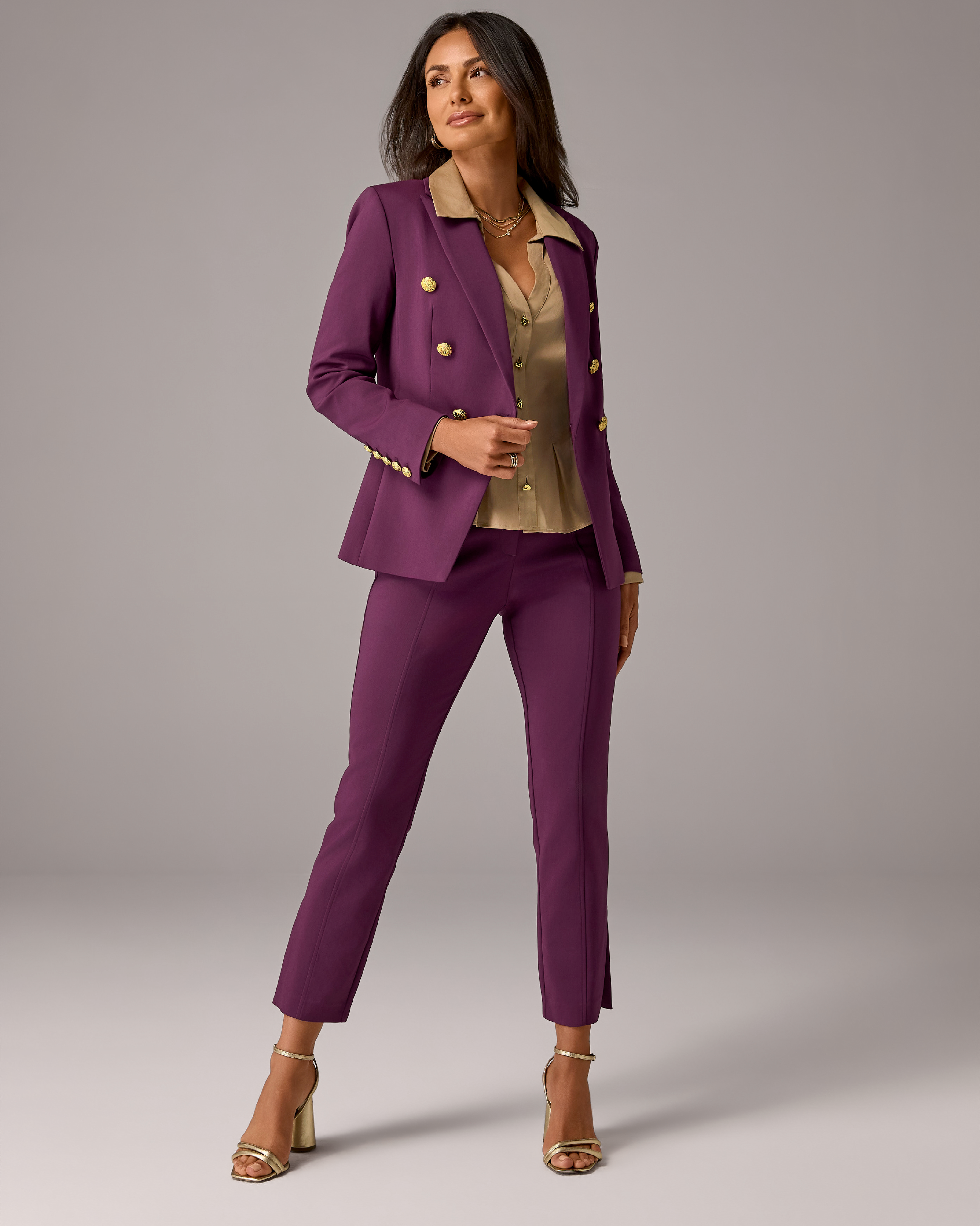 Boston Proper - Italian Plum Purple - Newport Modern Slim Straight Side Slit Trouser Pant - 0