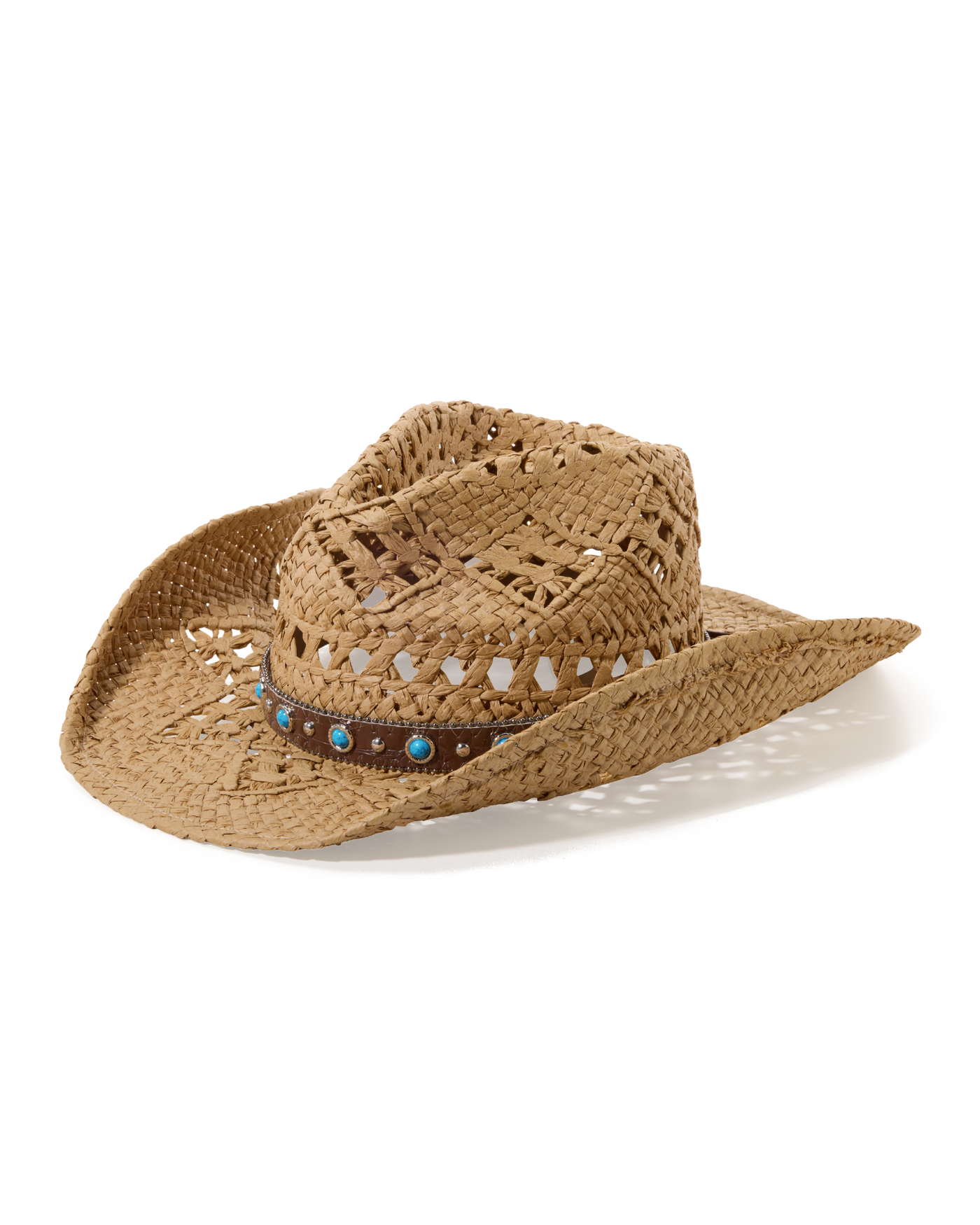 Turquoise and Leather Trim Western Hat Natural