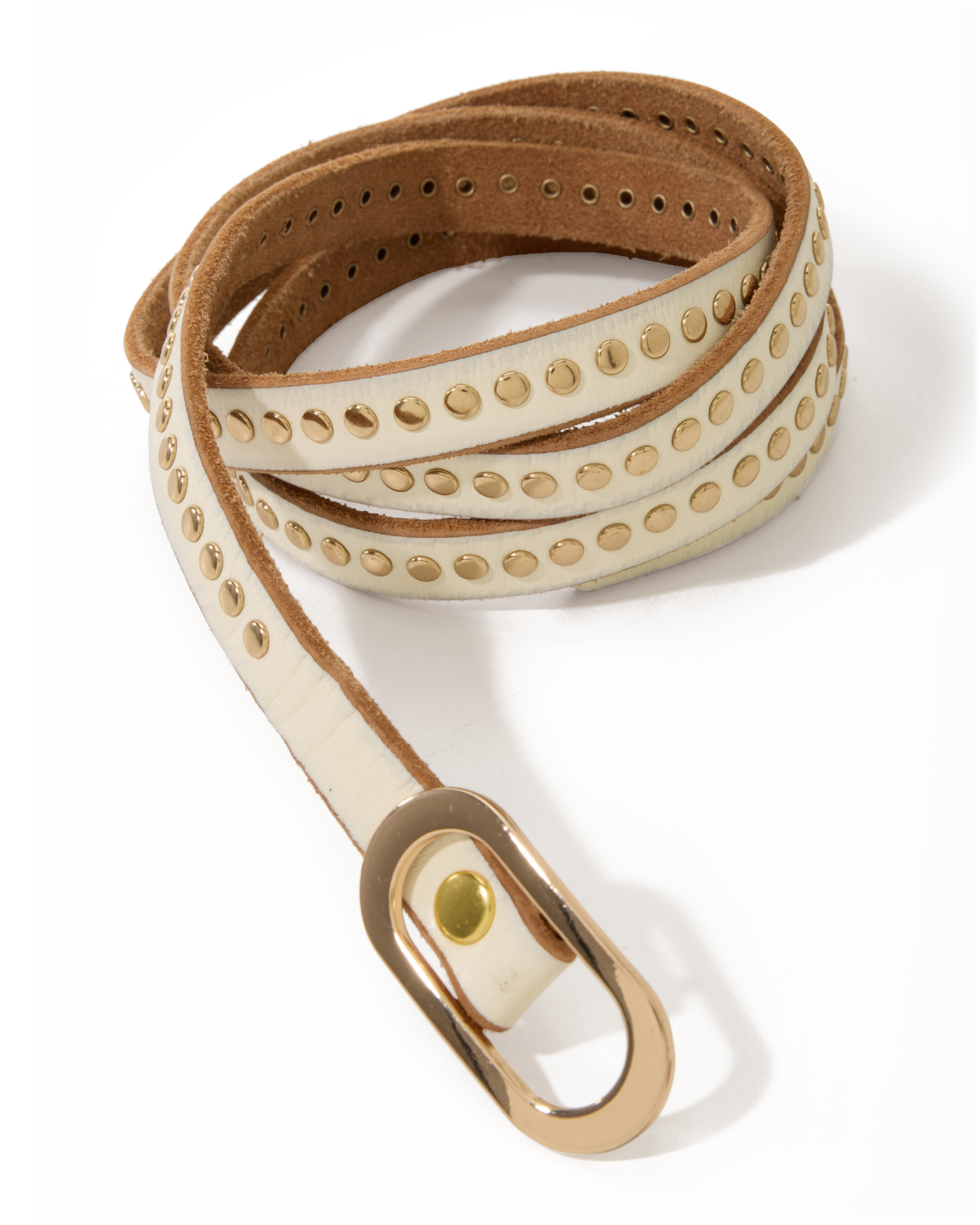 Skinny Studded Buckle Belt Off White