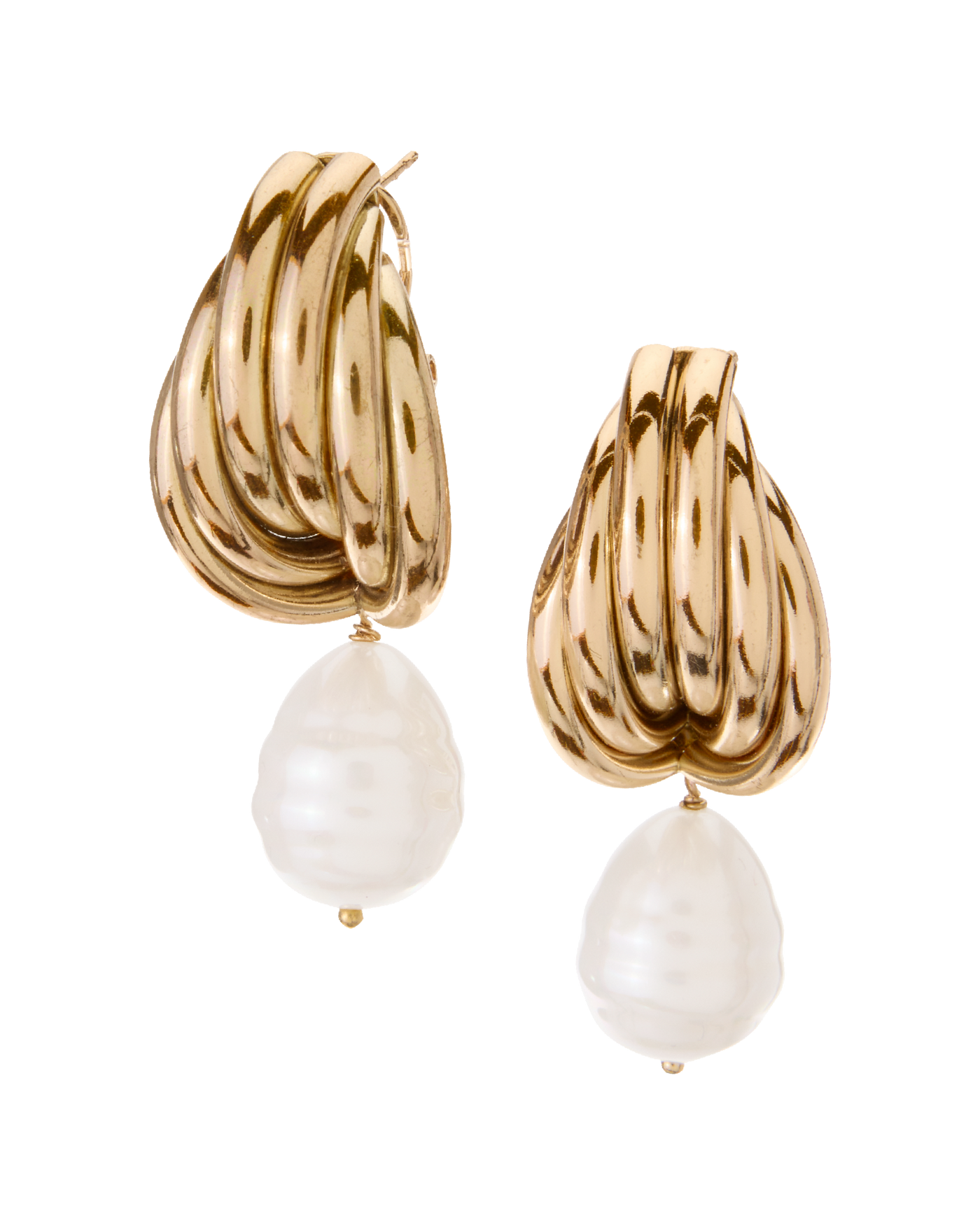Crested and Large Pearl Drop Earring Gold