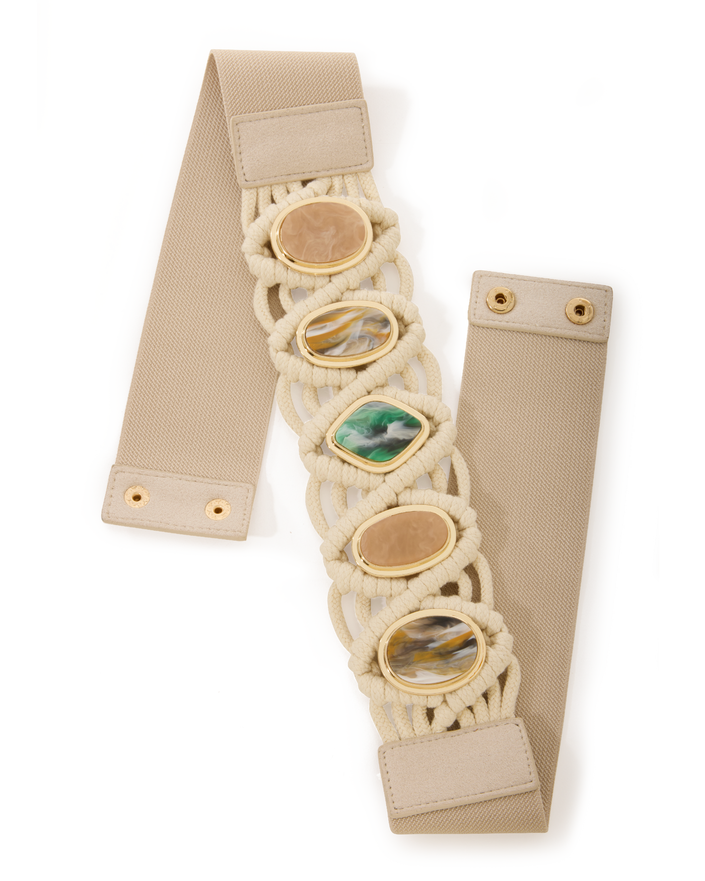 Unique Stone Woven Waist Belt Off White