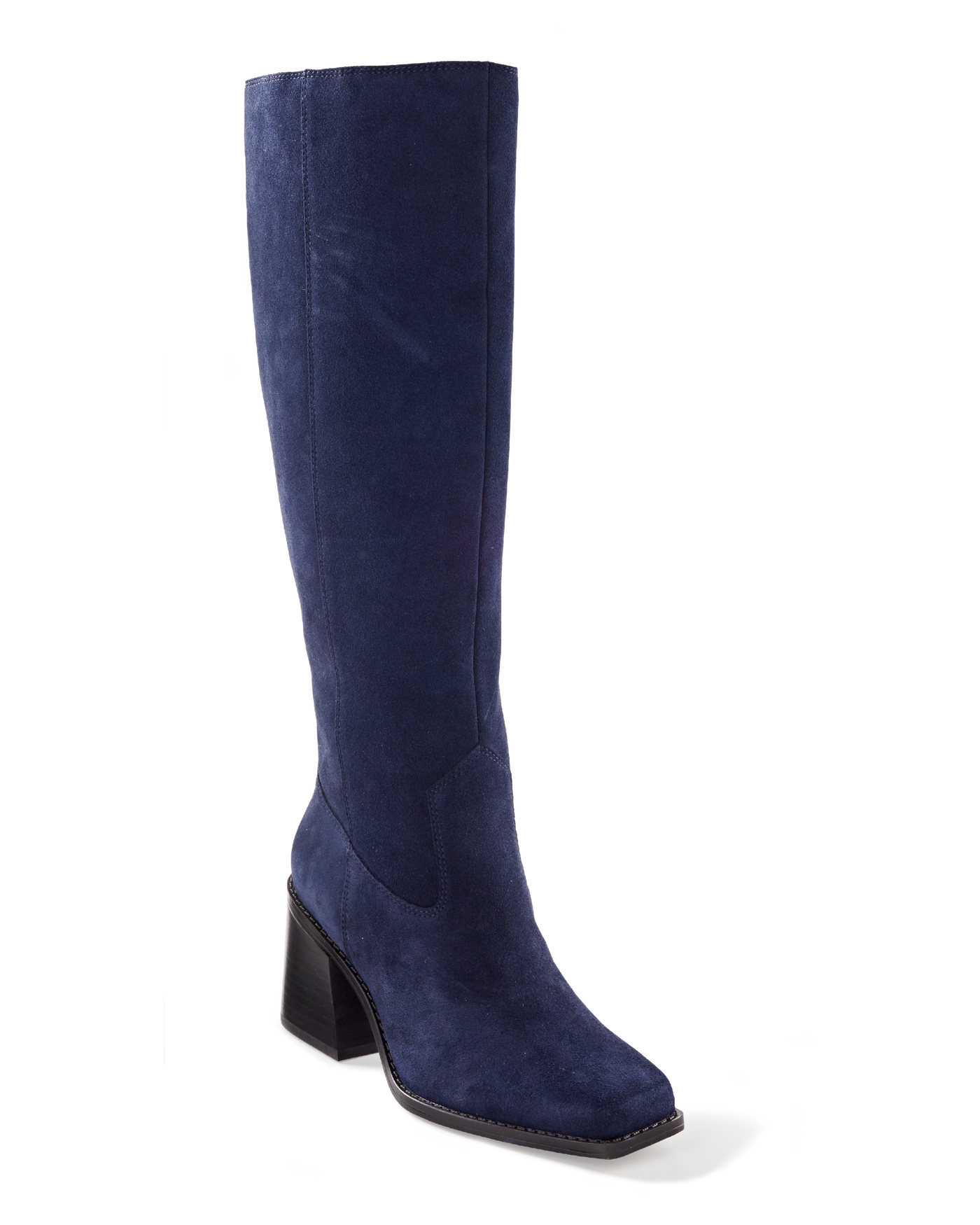 Suede Knee-High Block-Heel Boot Navy