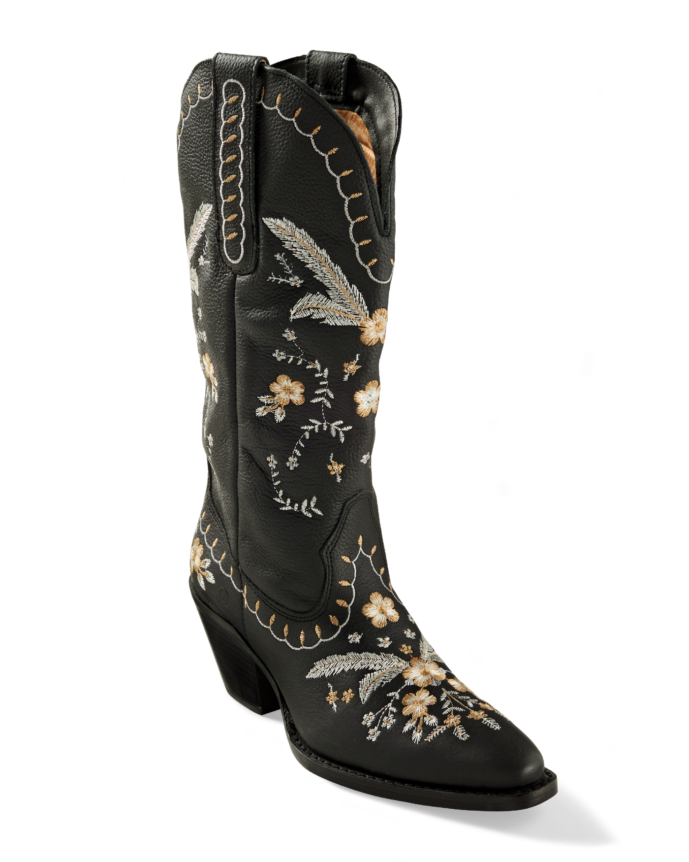 All-Over Embroidered Western Boot Black