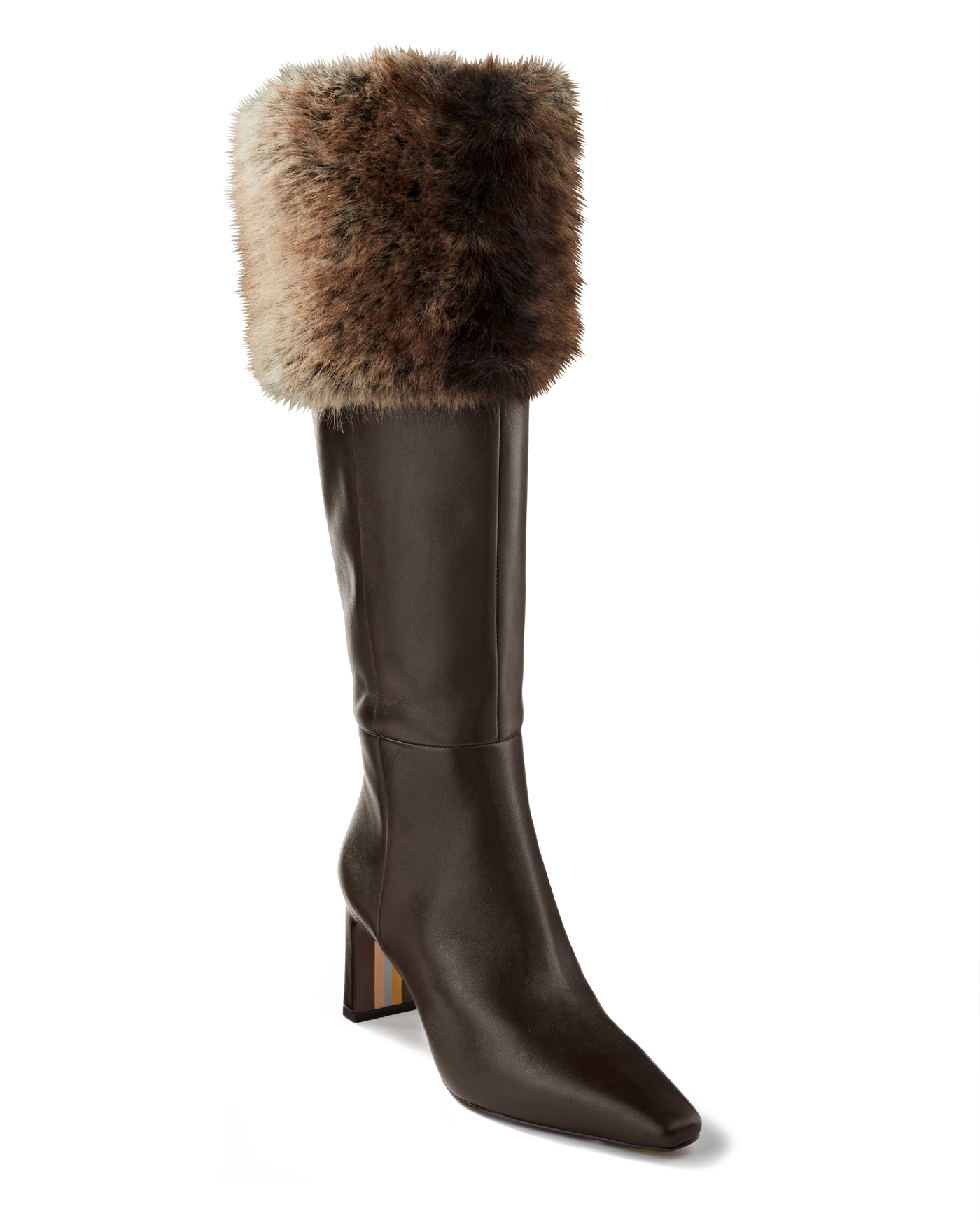Faux-Fur Chic Knee-High Boot Brown