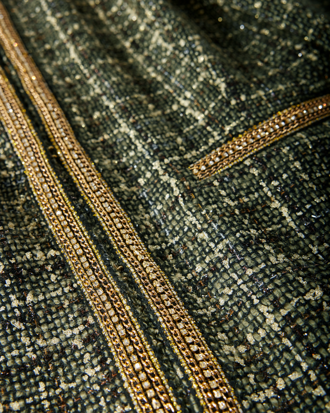 Gold Trim Collarless Tweed Jacket - Olive Multi – Boston Proper