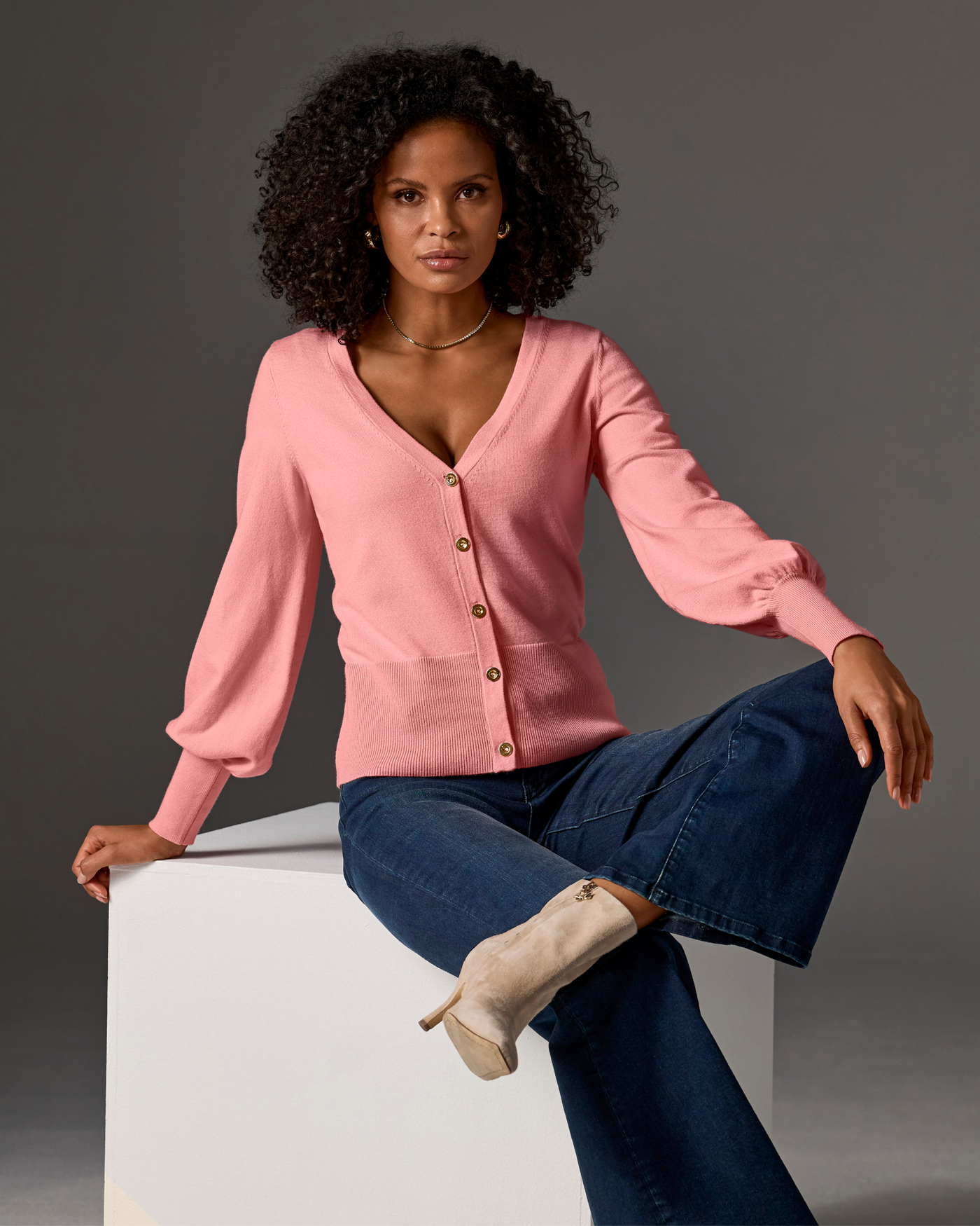 Lightweight Button Up Cardigan Sweater Pink Icing