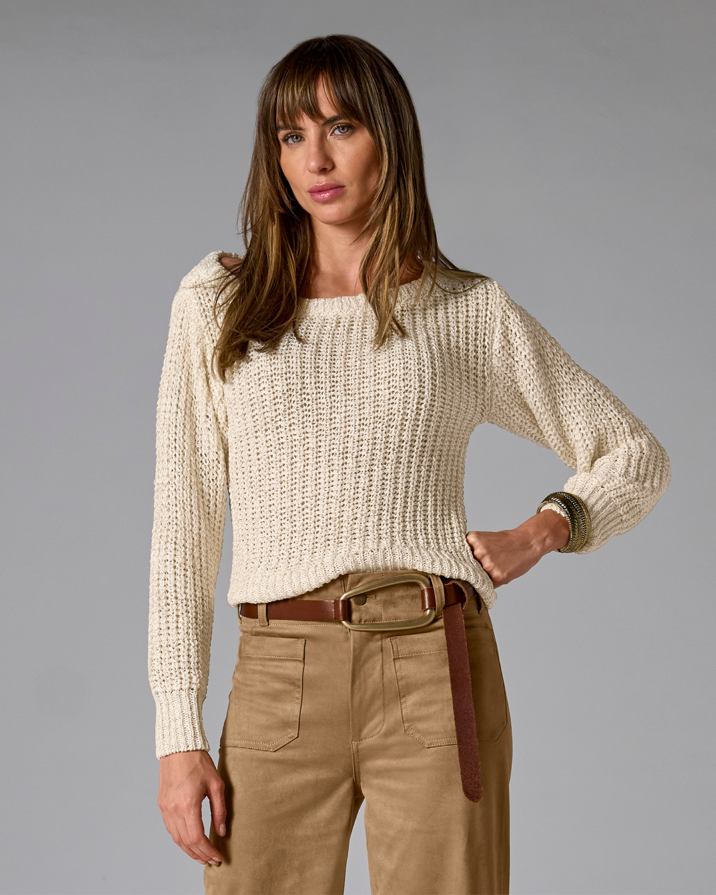 Metallic Loose Knit Sweater Off White