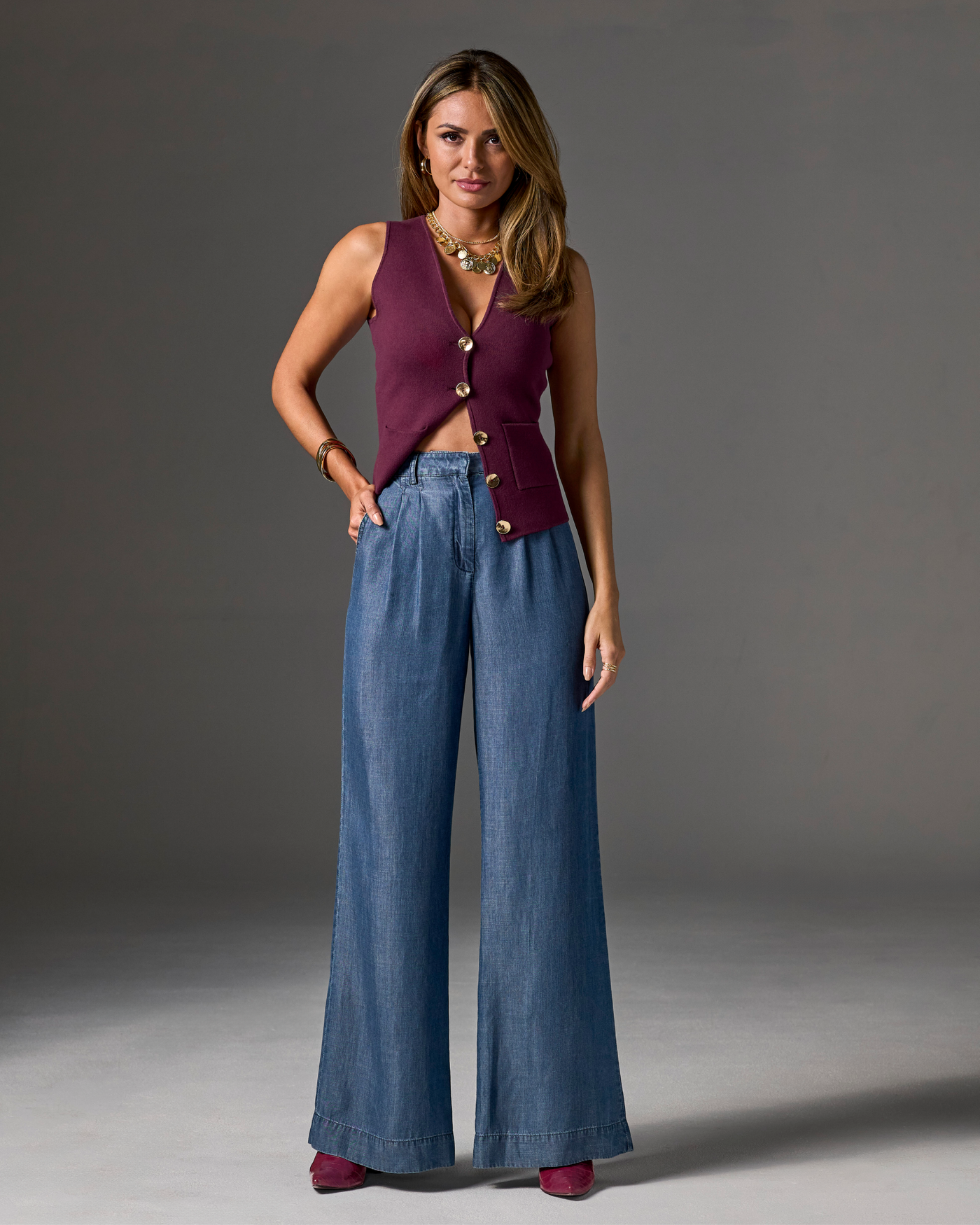 Wide Leg Drapey Denim Pant Deep Blue
