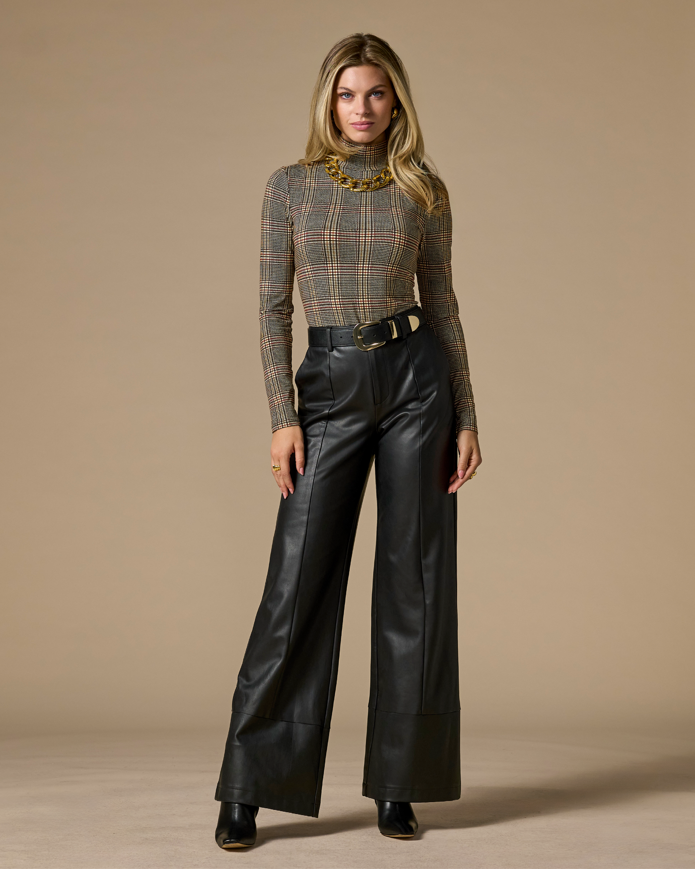Faux Leather Wide Leg Pant Black