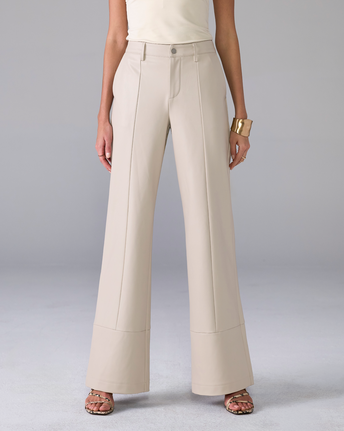 Faux Leather Wide Leg Pant Cream