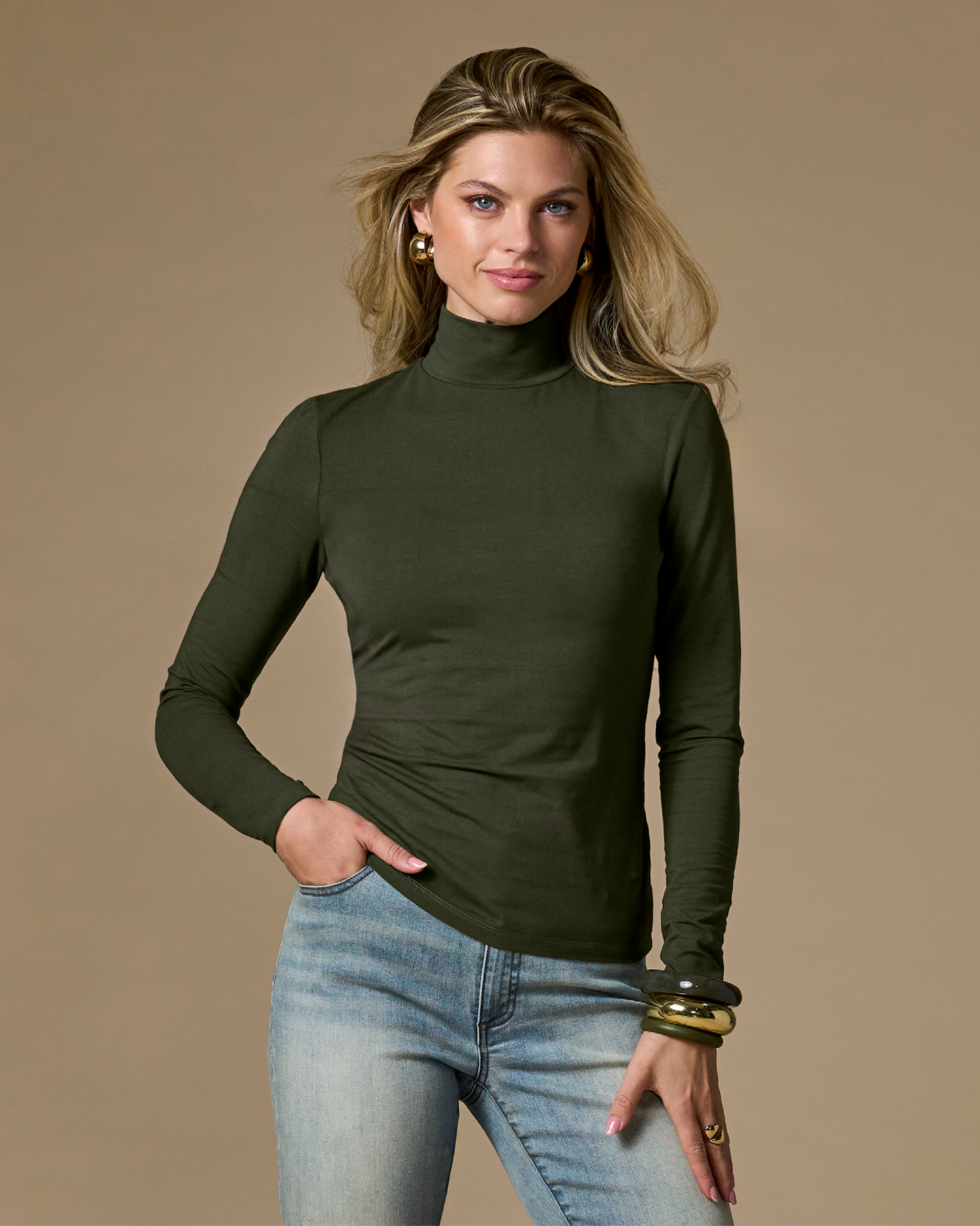 Long Sleeve Layering Turtleneck Forest Night