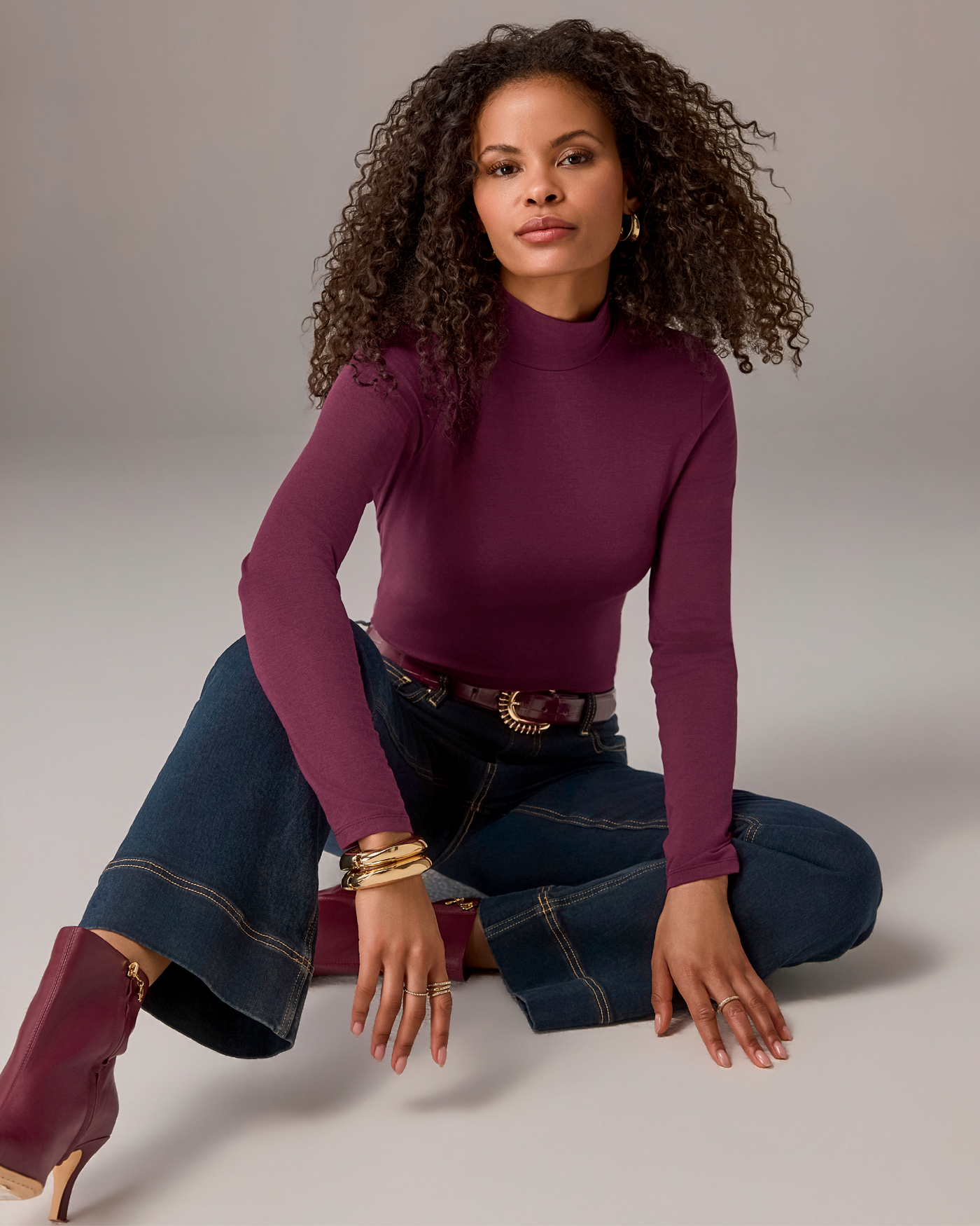 Long Sleeve Layering Turtleneck Mauve Wine