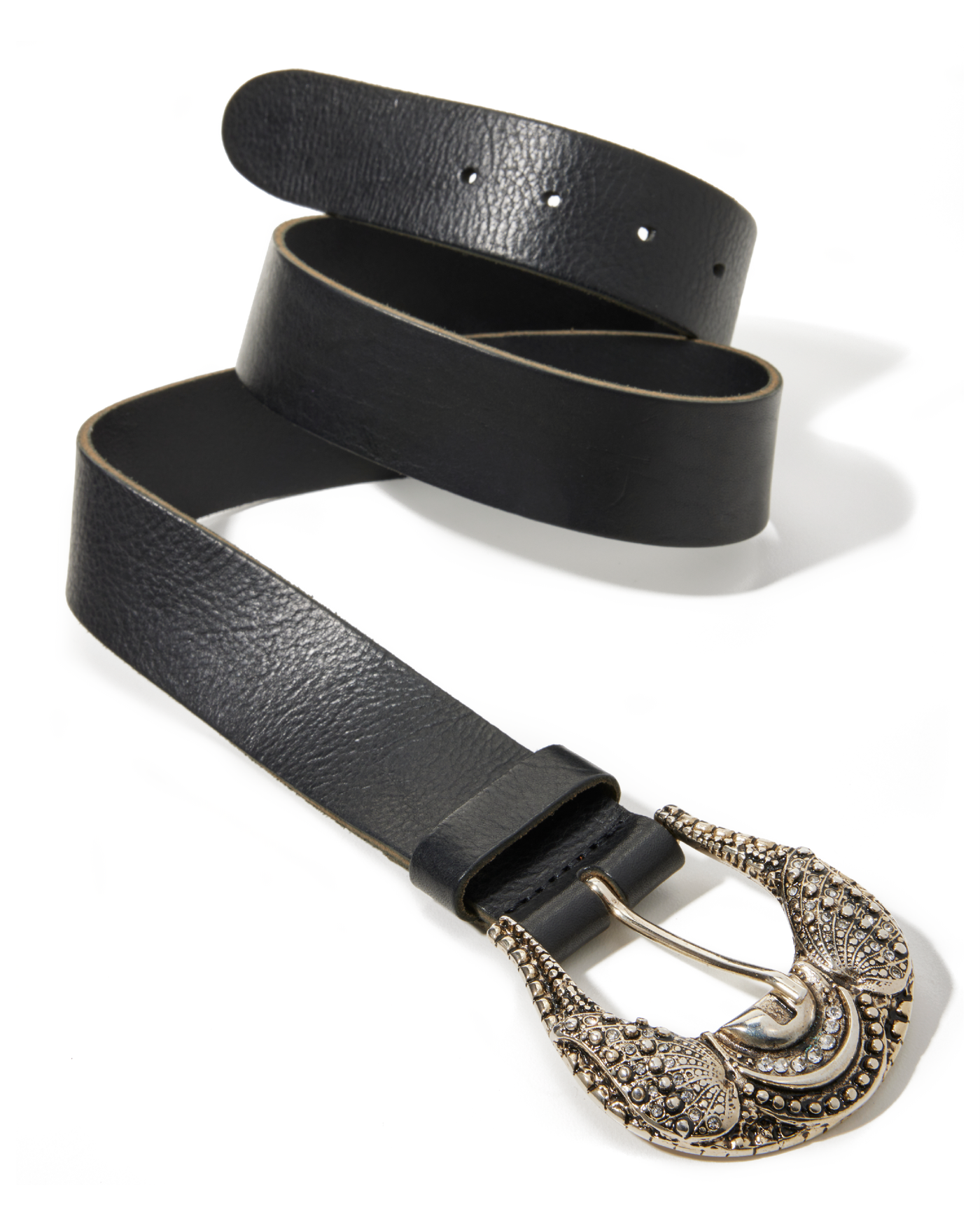 Rhinestone and Studded Buckle Belt Black