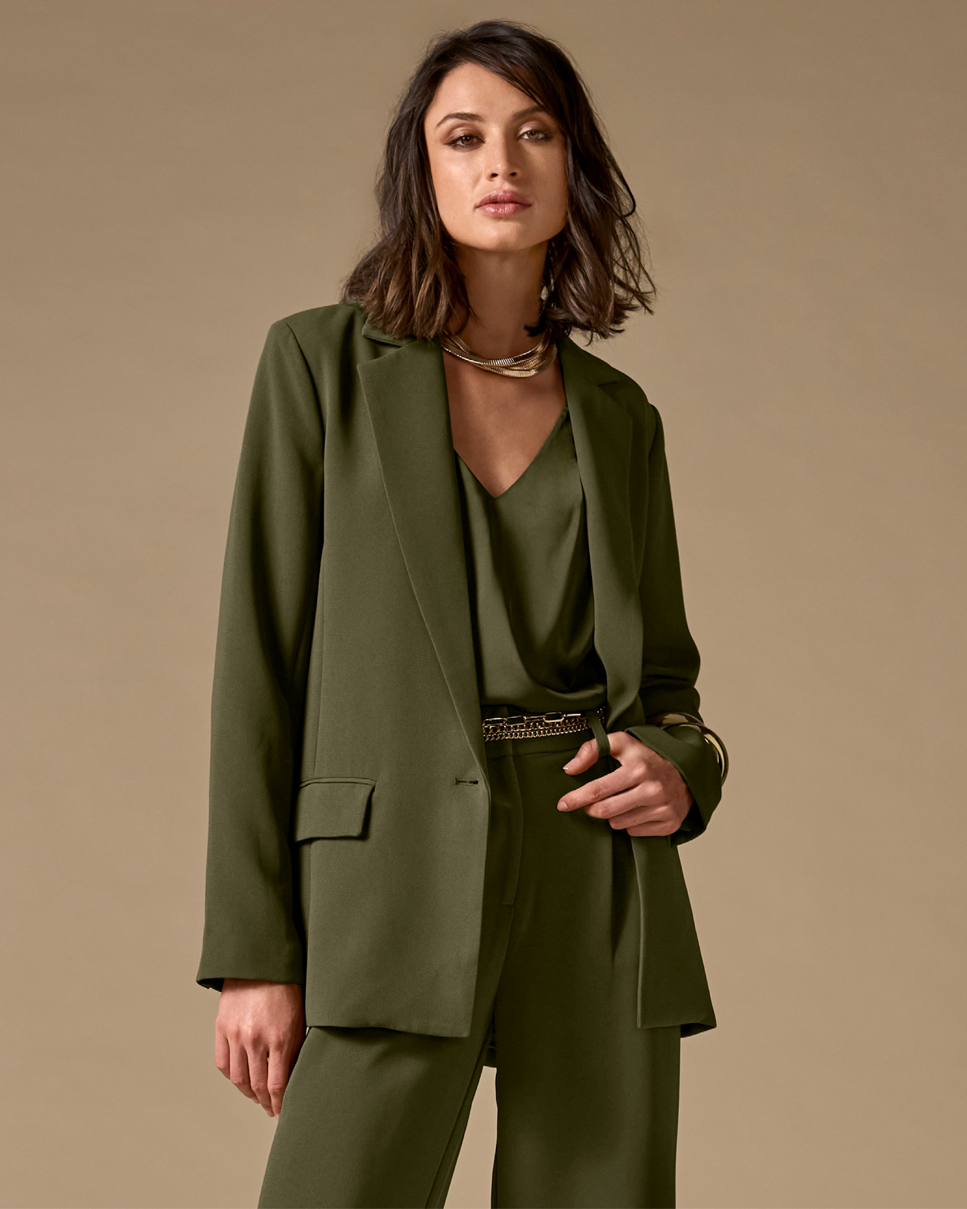 Relaxed Single Button Blazer Olive