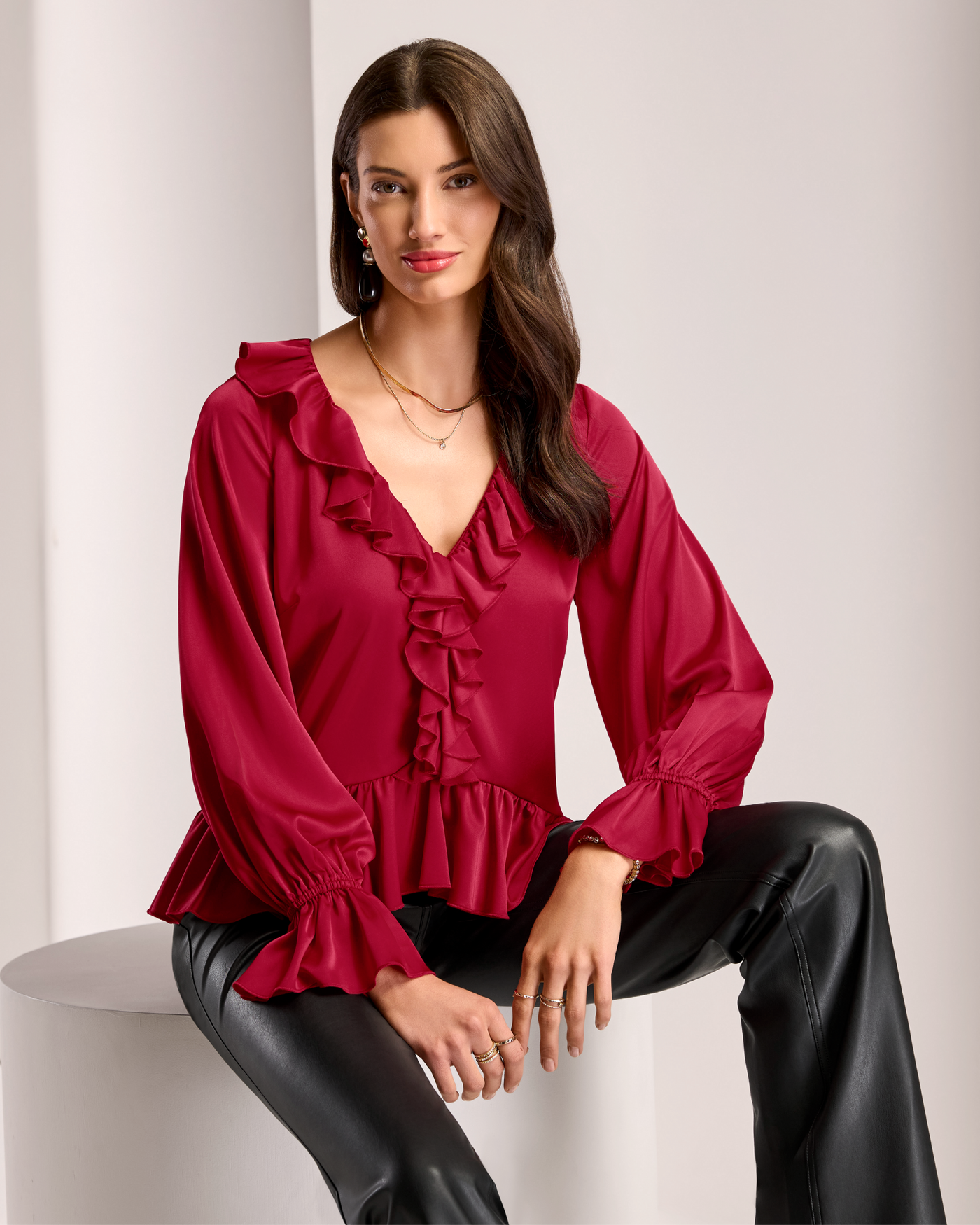 Paige Ruffle Charmeuse Blouse French Kiss