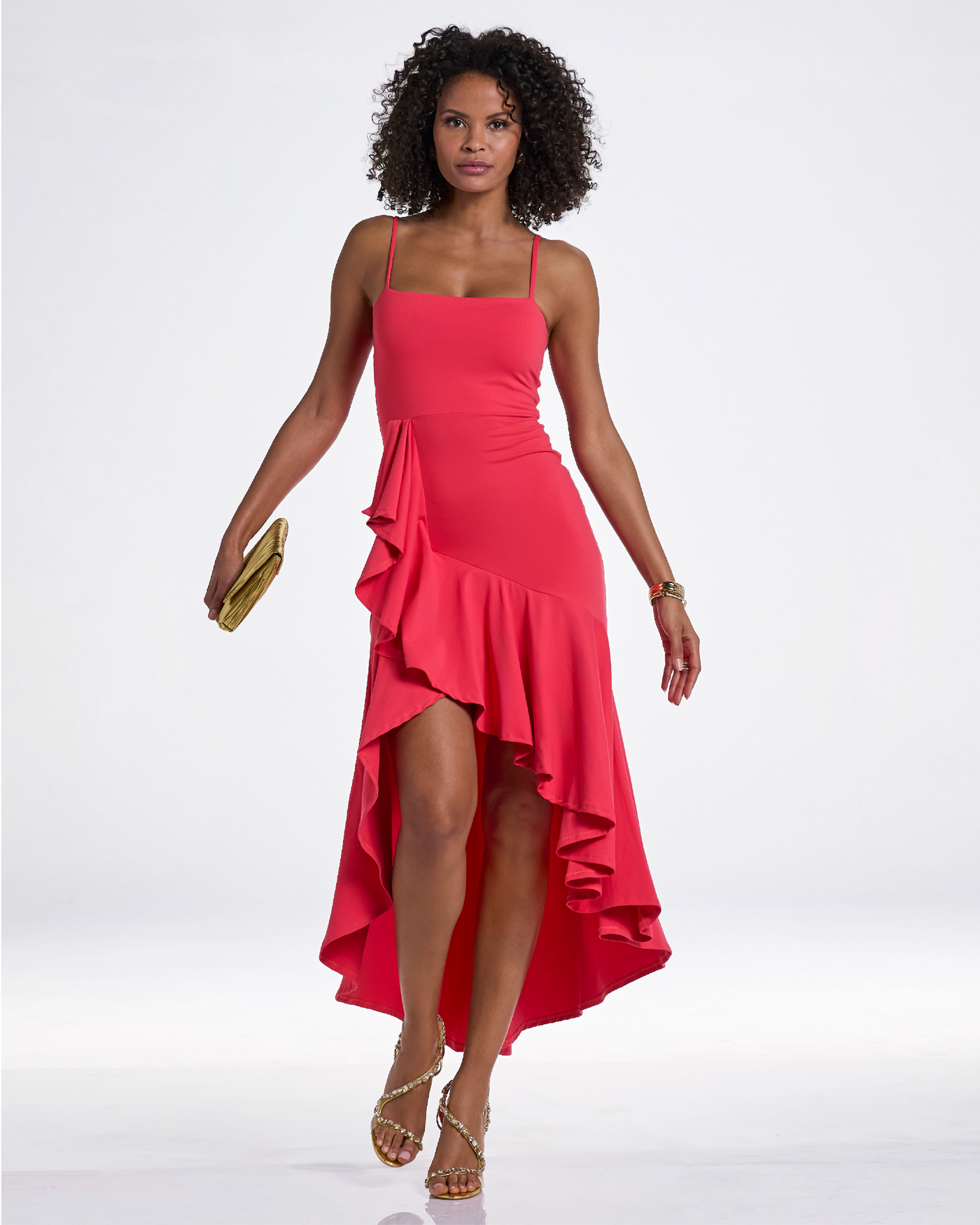Susana Monaco x Boston Proper Cascading Ruffle Maxi Dress Hibiscus