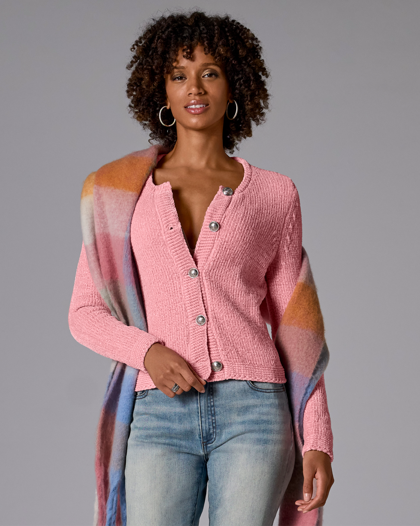Chenille Long Sleeve Cardigan Coral Blush