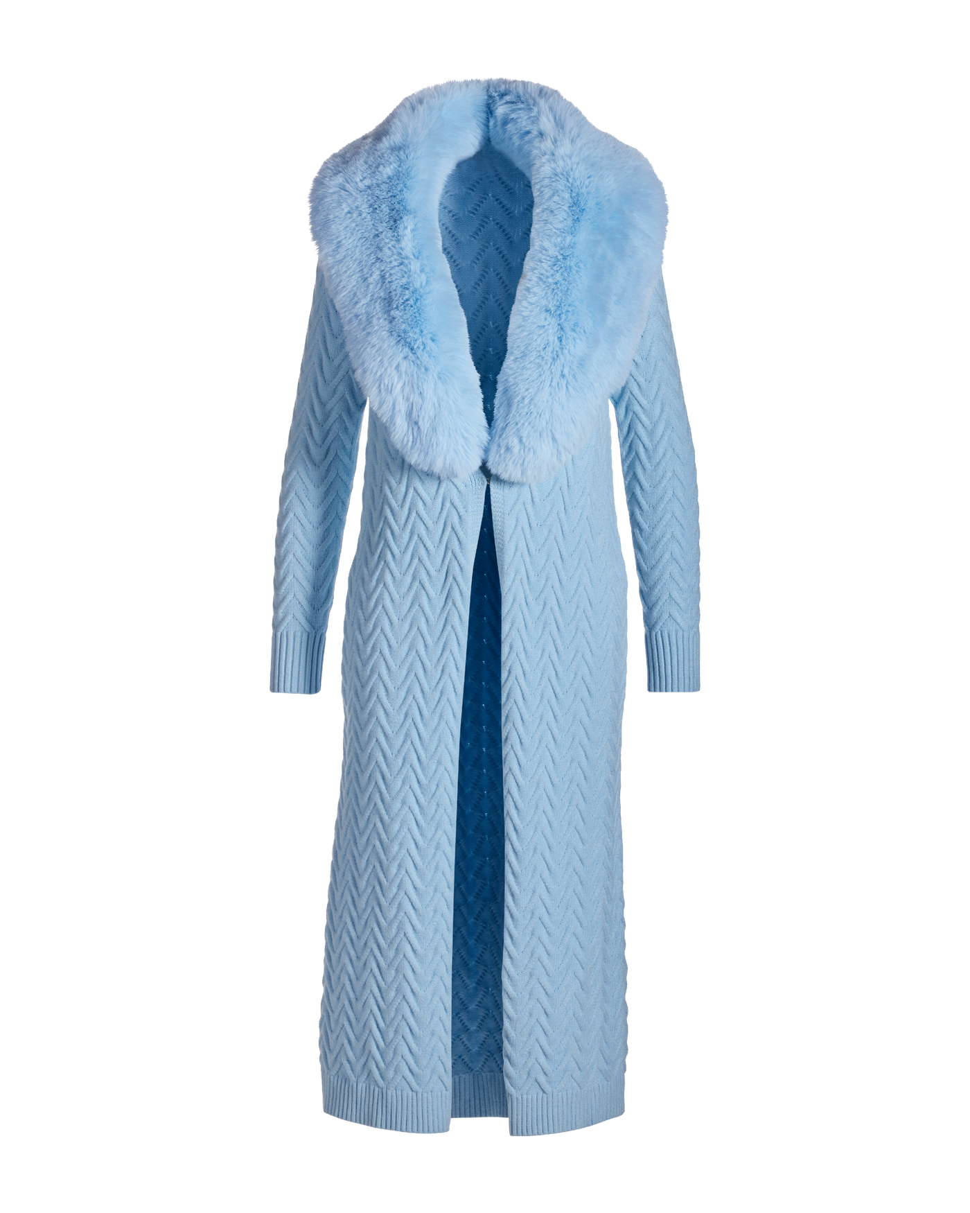 Faux Fur Trim Sweater Duster - Cool Blue – Boston Proper