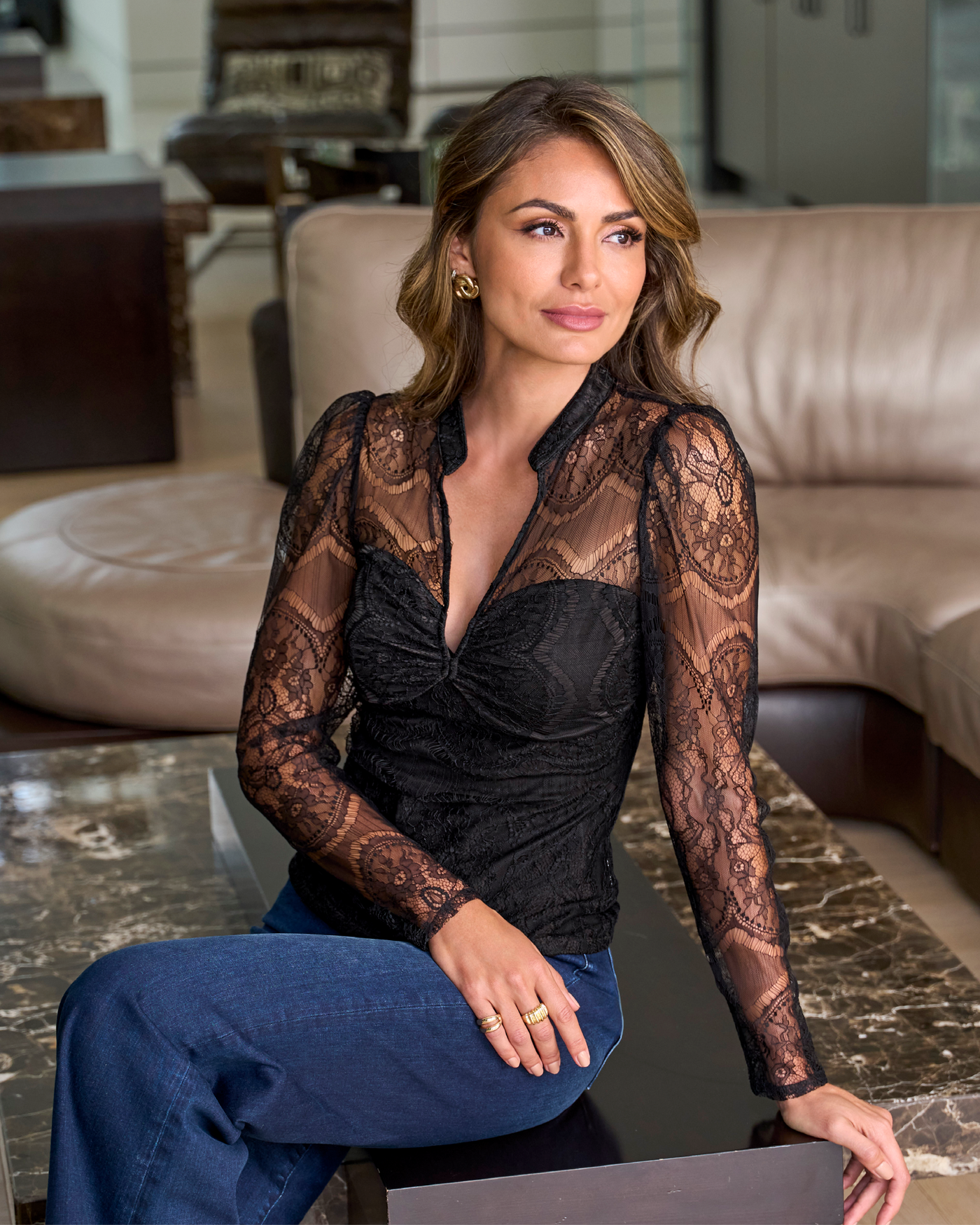 Delicate Lace Puff Sleeve Top Proper Black