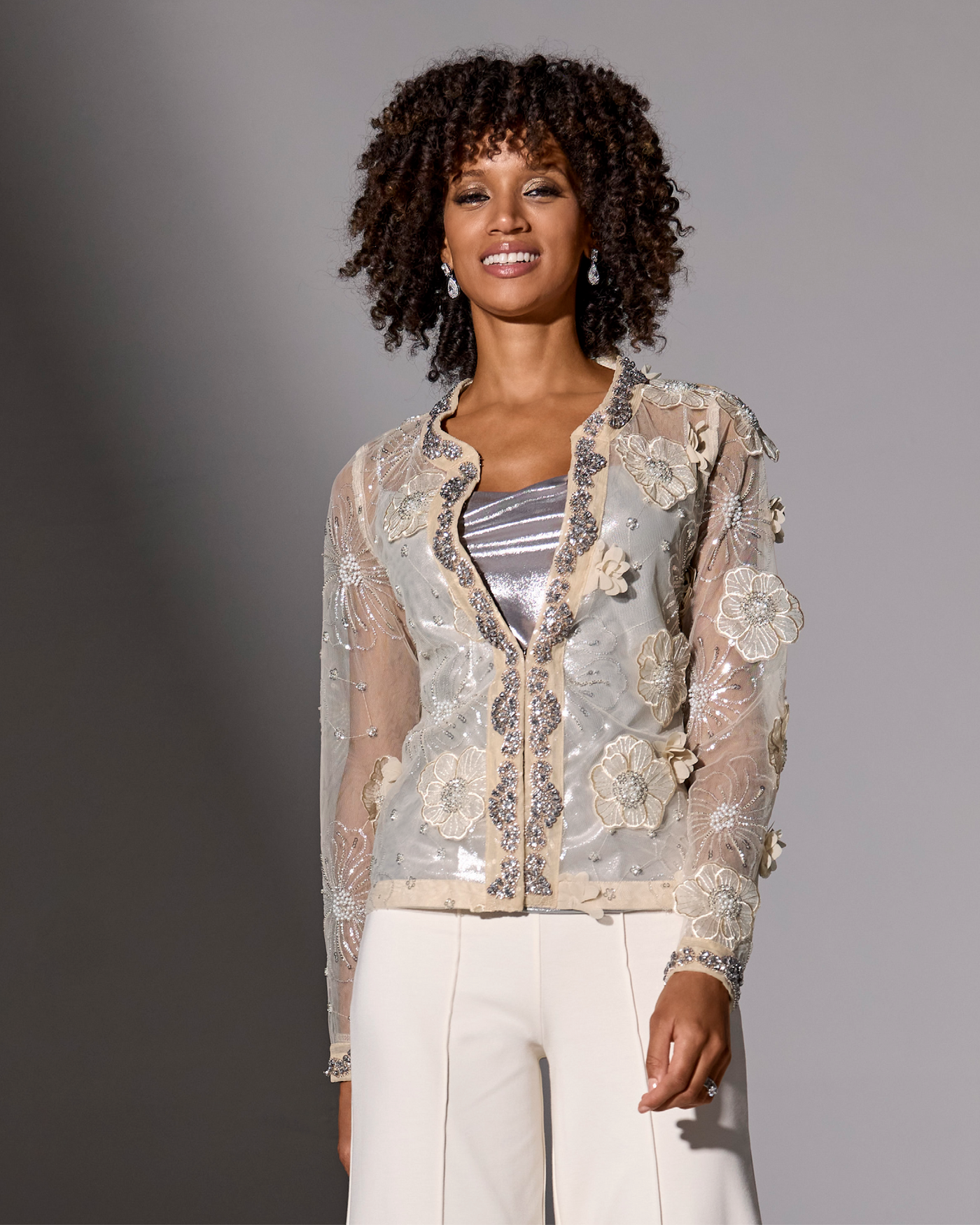3D Floral Embellished Jacket Sandshell