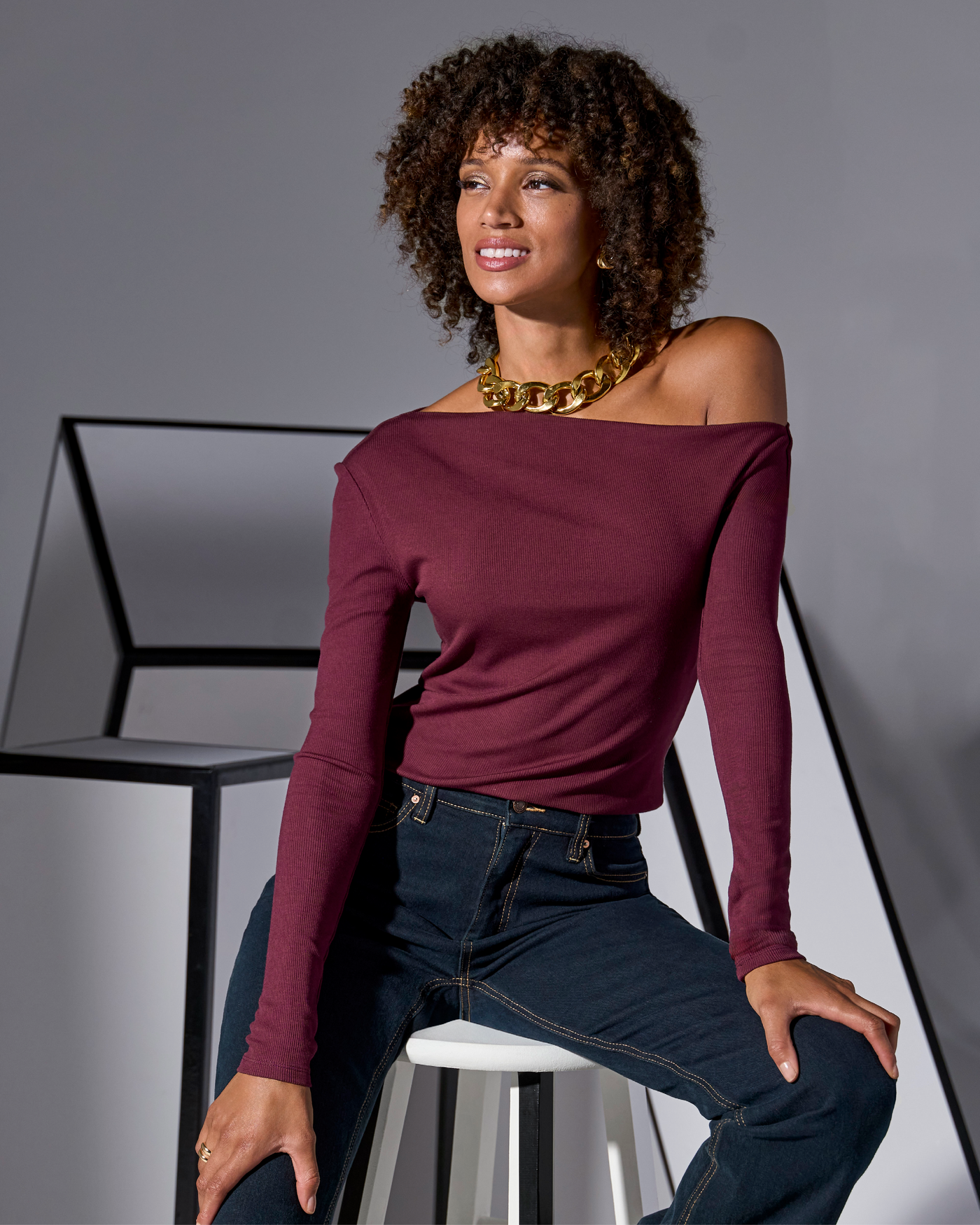 So Essential Slouchy Long Sleeve Top Black Cherry