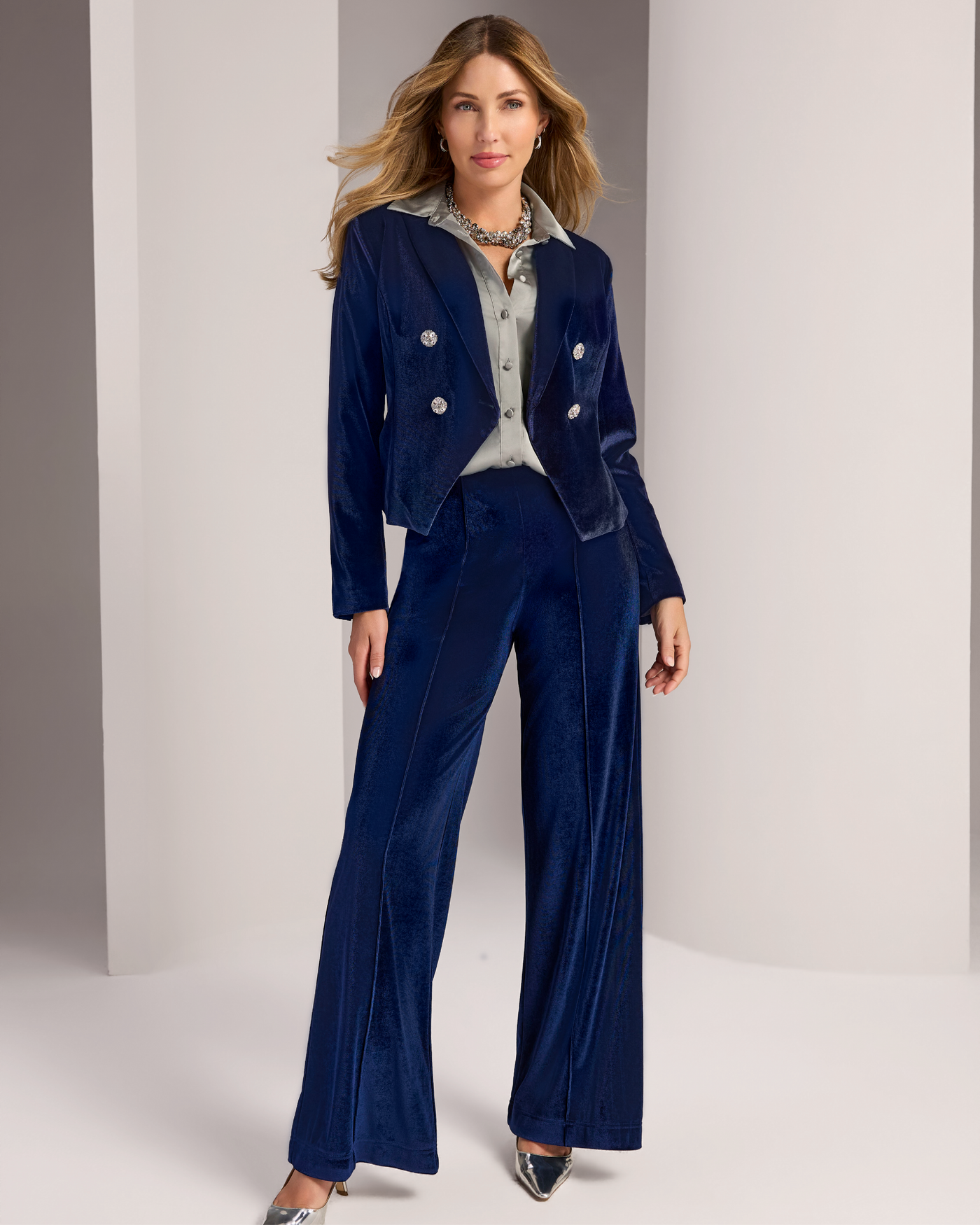 Pull-On Velvet Wide Leg Pant Navy