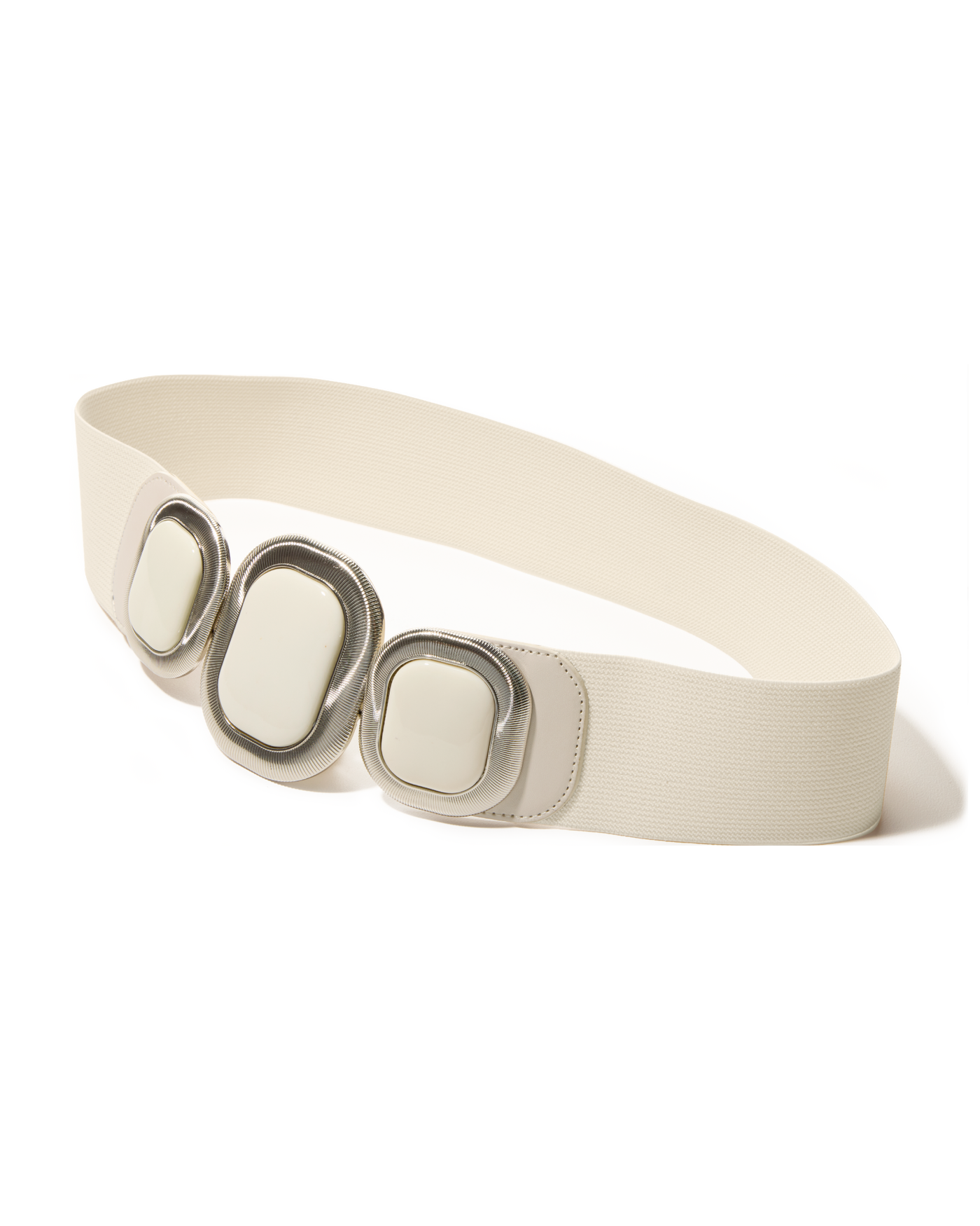 Triple Square Elastic Waist Belt White