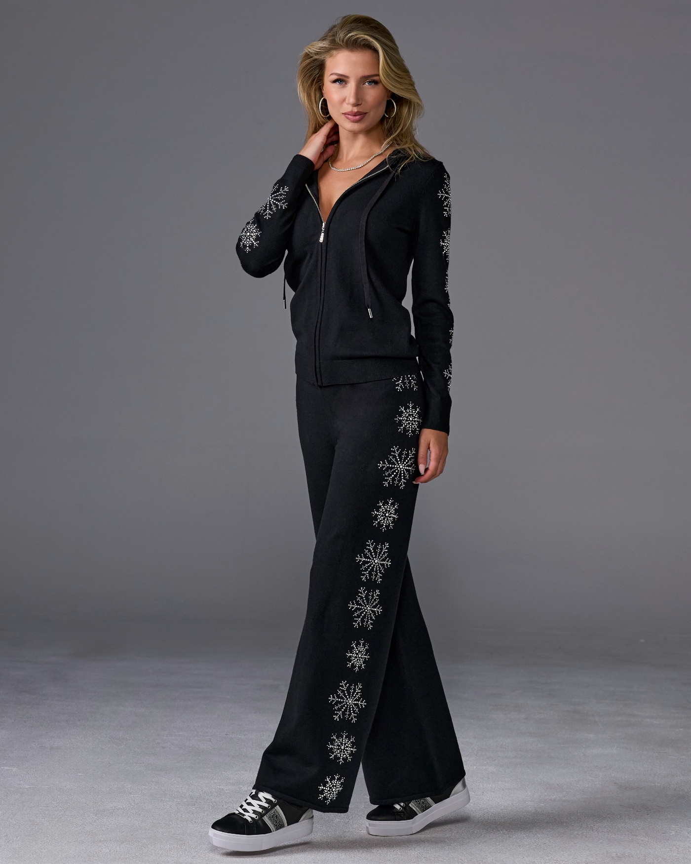Snowflake Embellished Lounge Set Proper Black