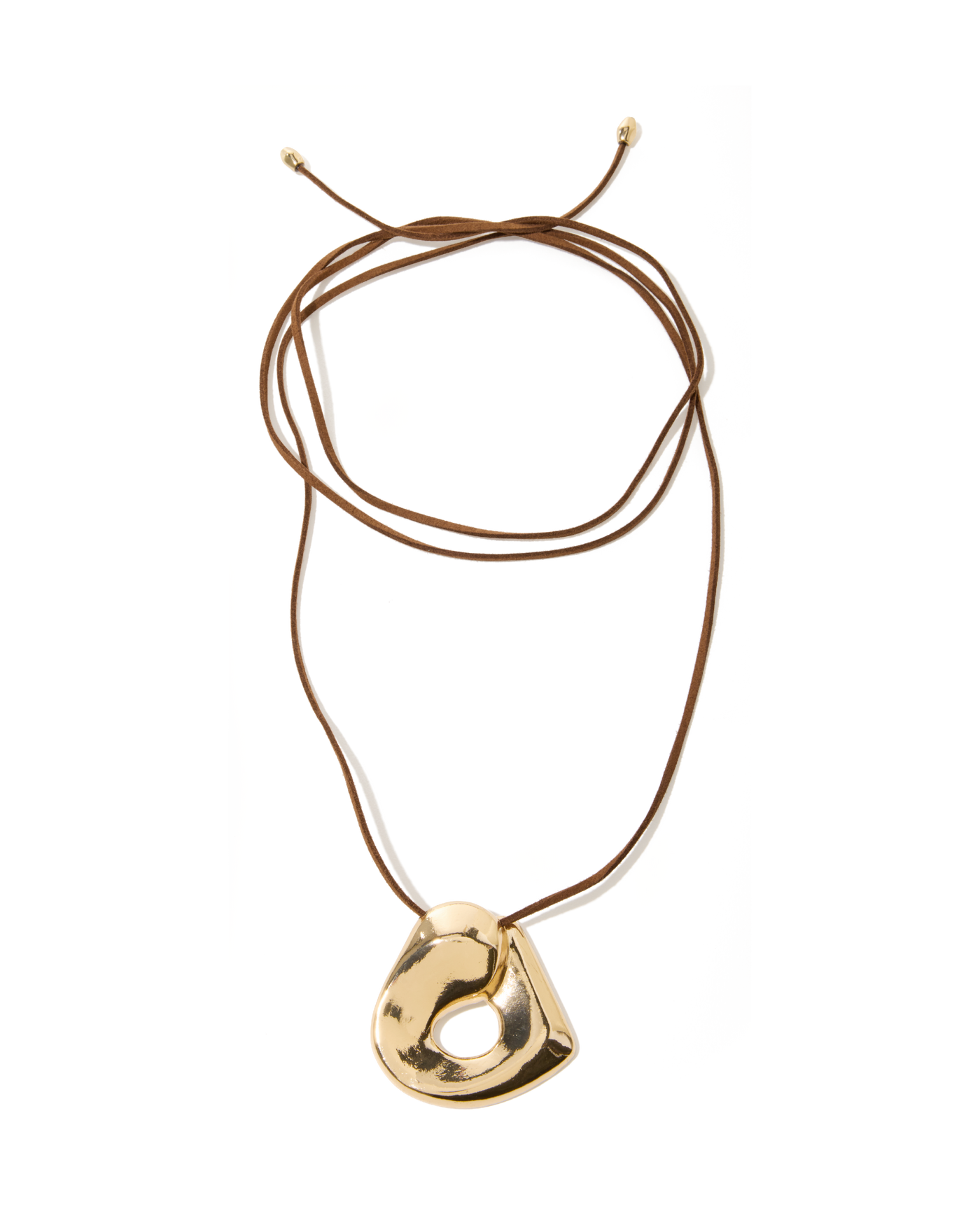Hardware Suede Tie Necklace Brown