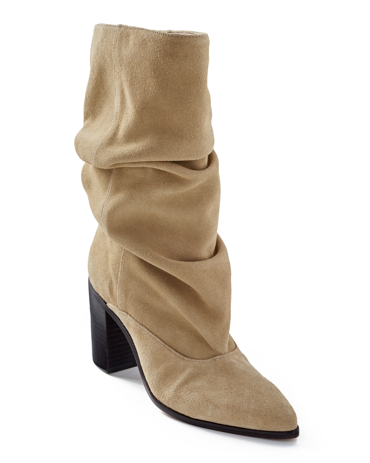 Suede Block Heel Slouchy Bootie Dark Taupe