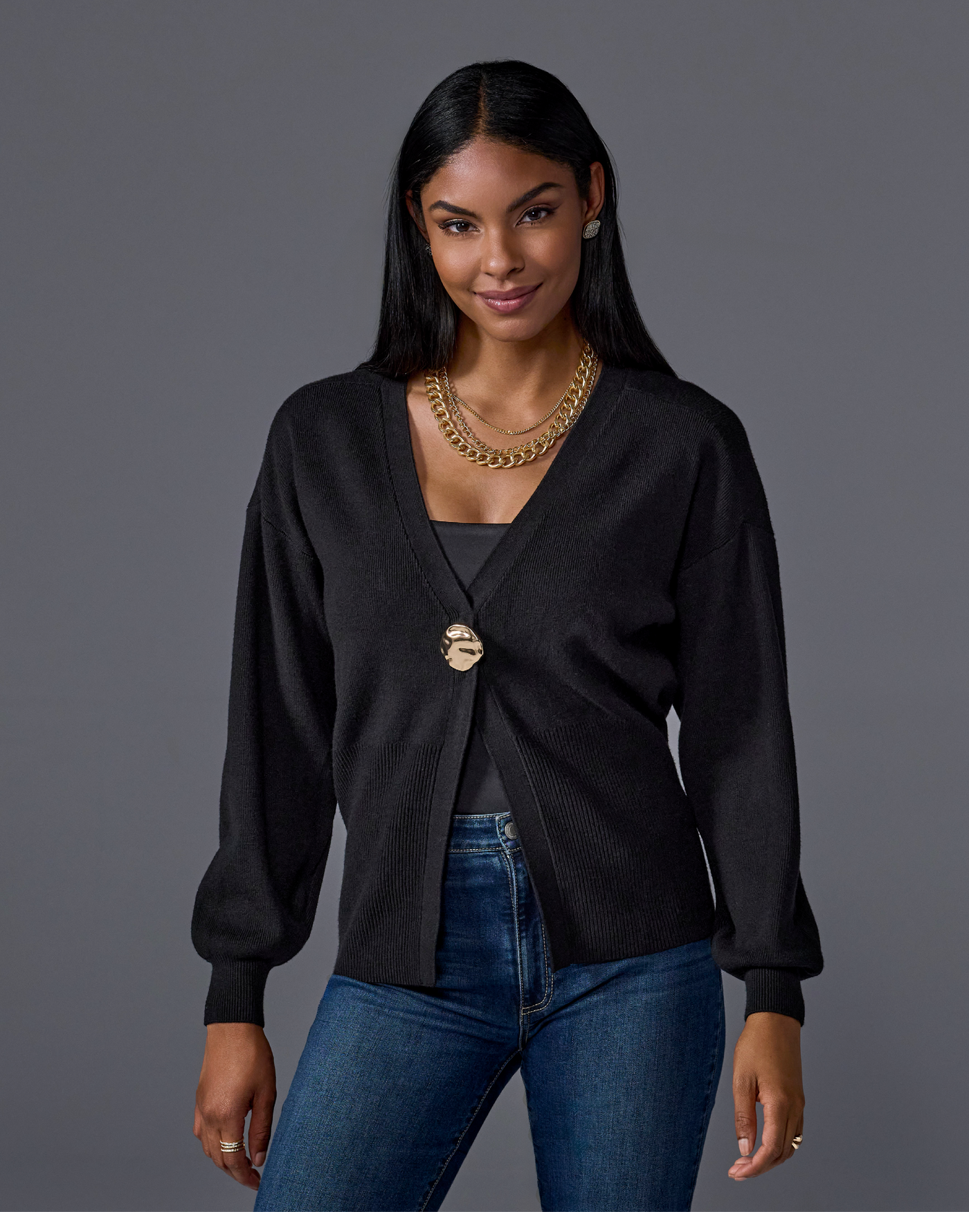 Single Button Cardigan Black