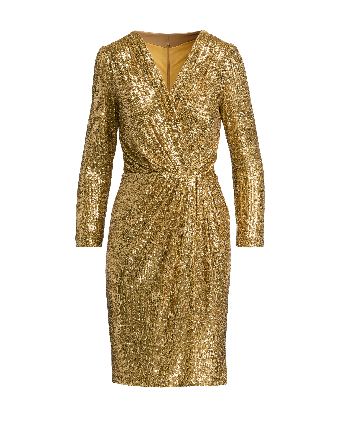 Sequin Long Sleeve V Neck A Line Dress