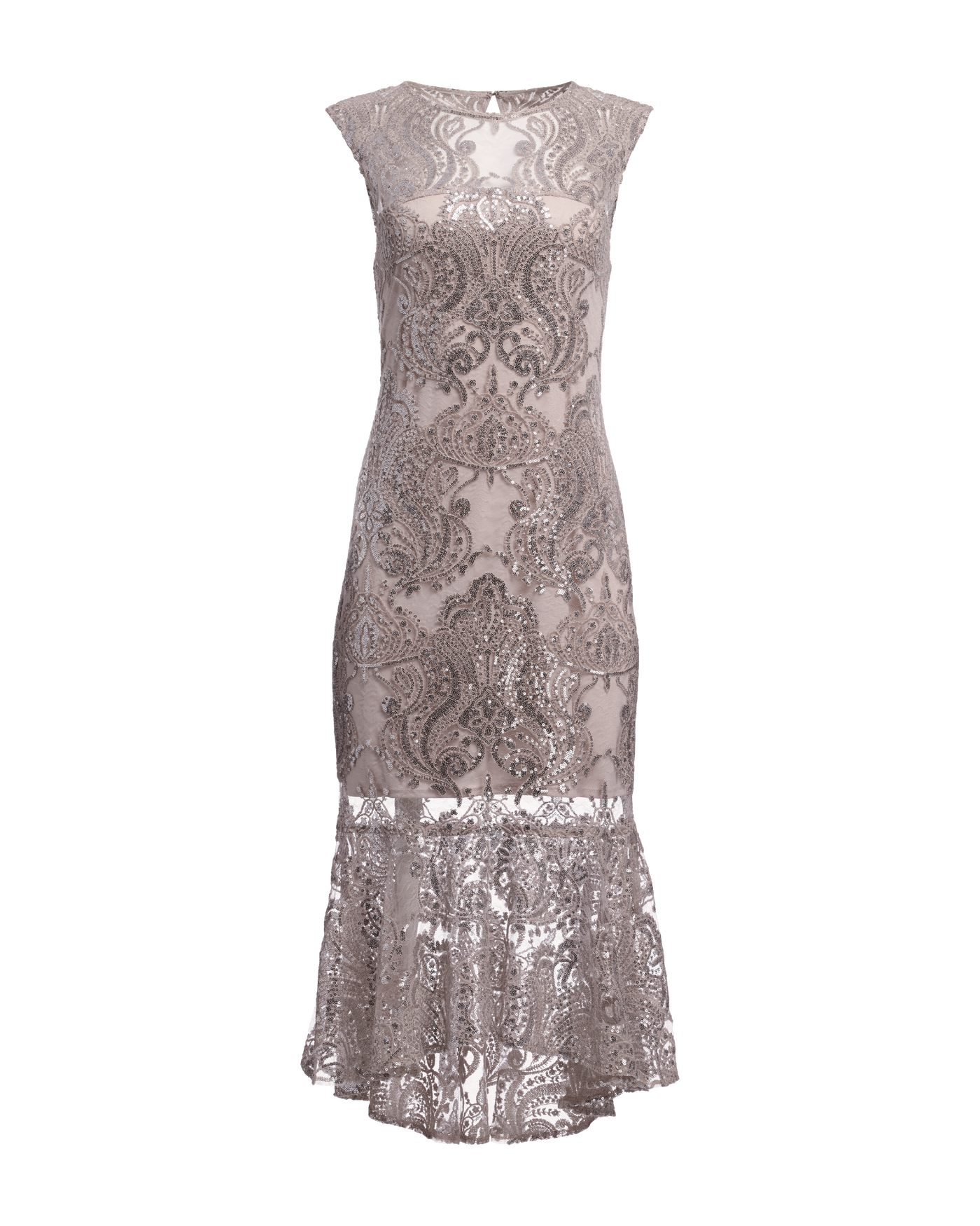 Boston Proper - Pink/Silver - Sequin Illusion Lace Midi Dress