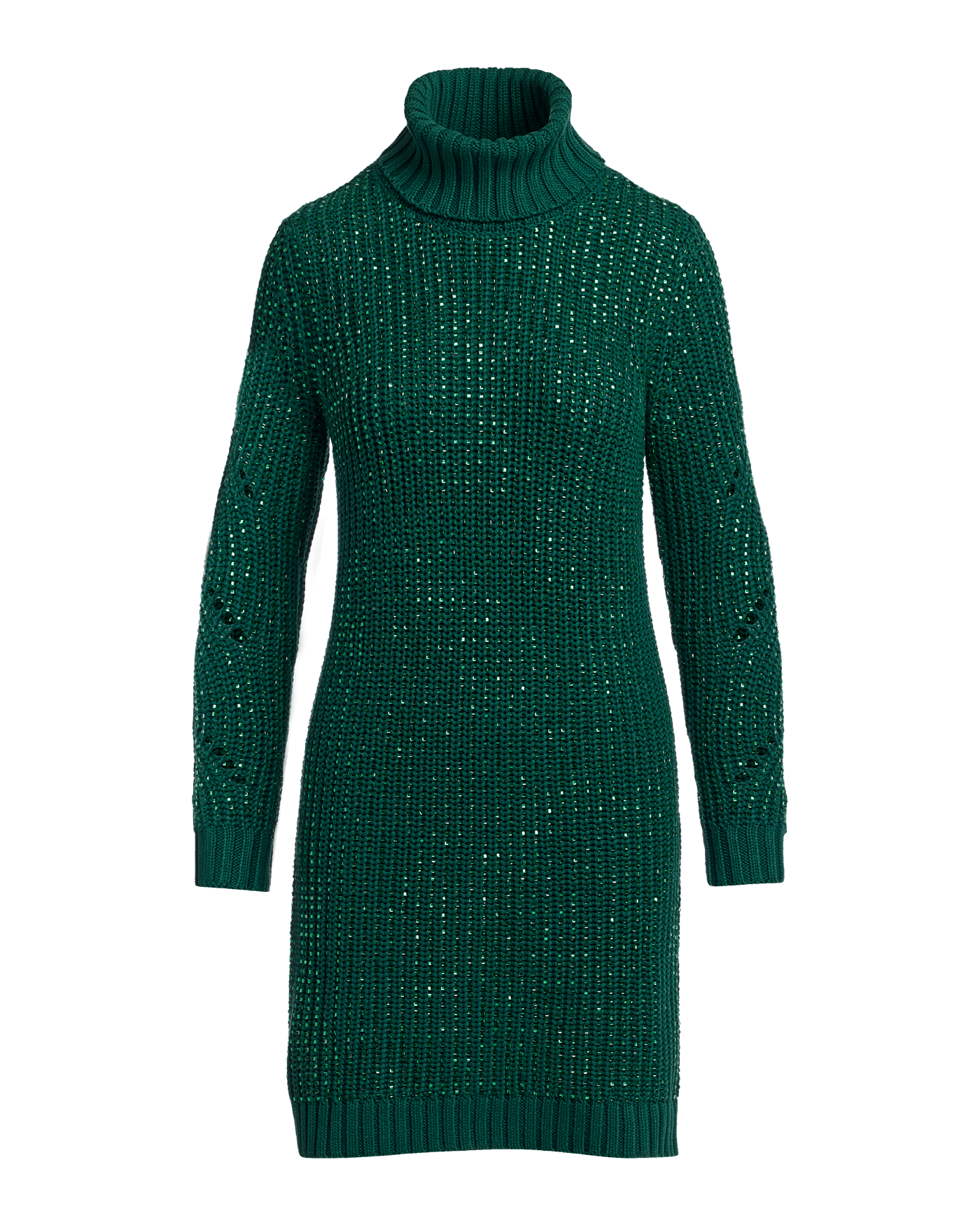 Crystal Embellished Turtleneck Sweater Dress