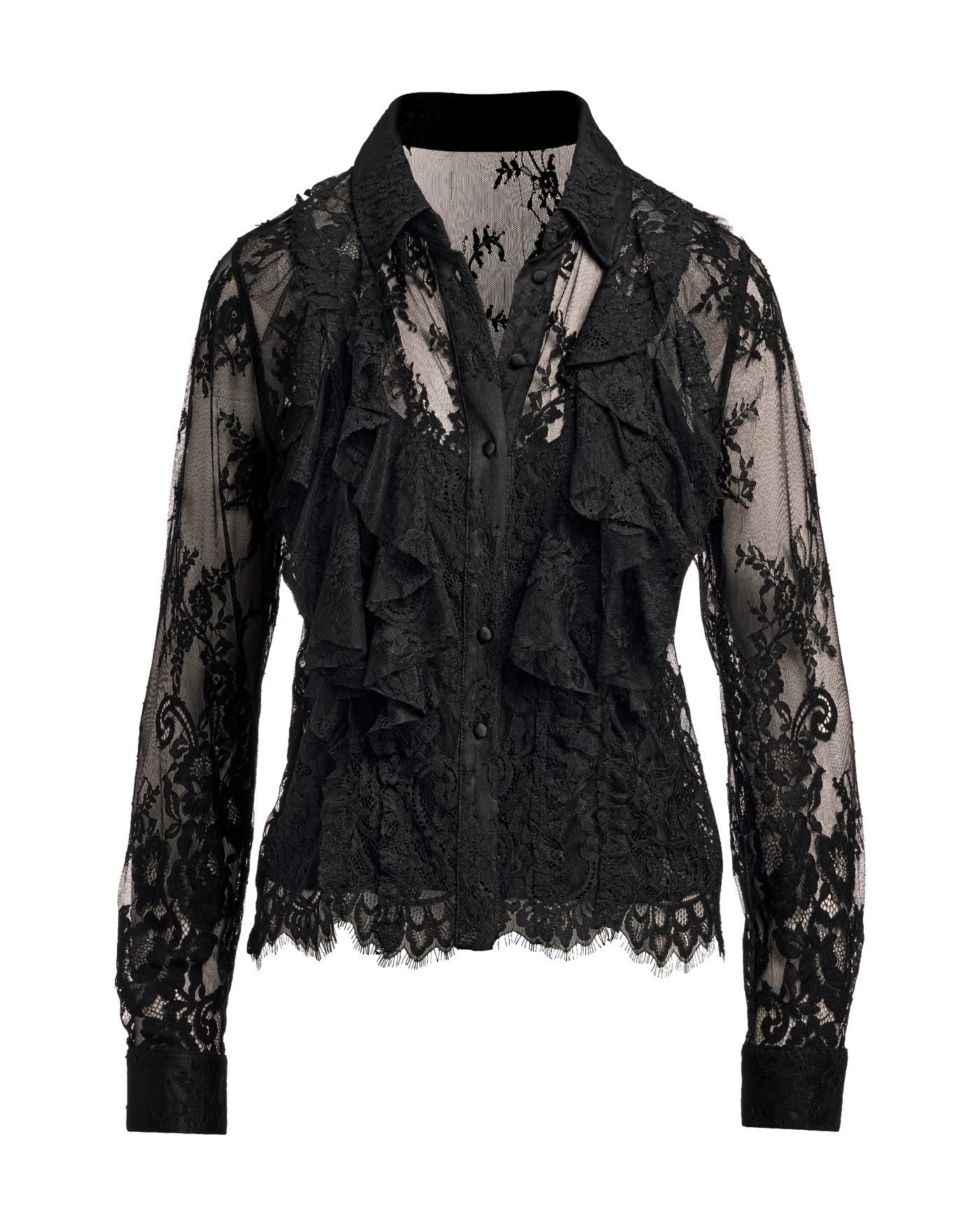 Boston Proper - Black - Ruffle Lace Button Up Shirt