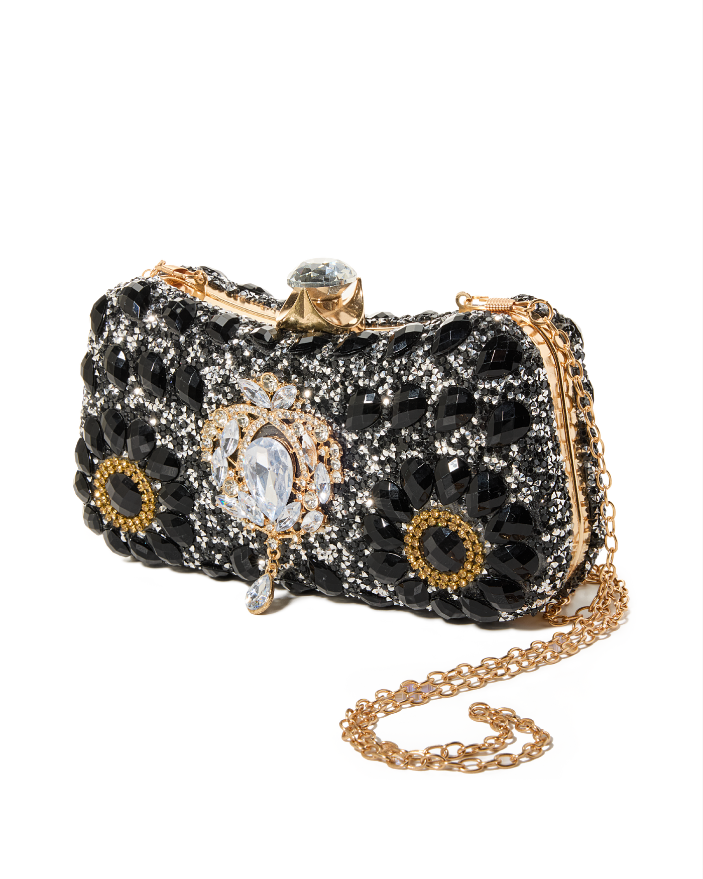 Floral Jeweled Clutch Black