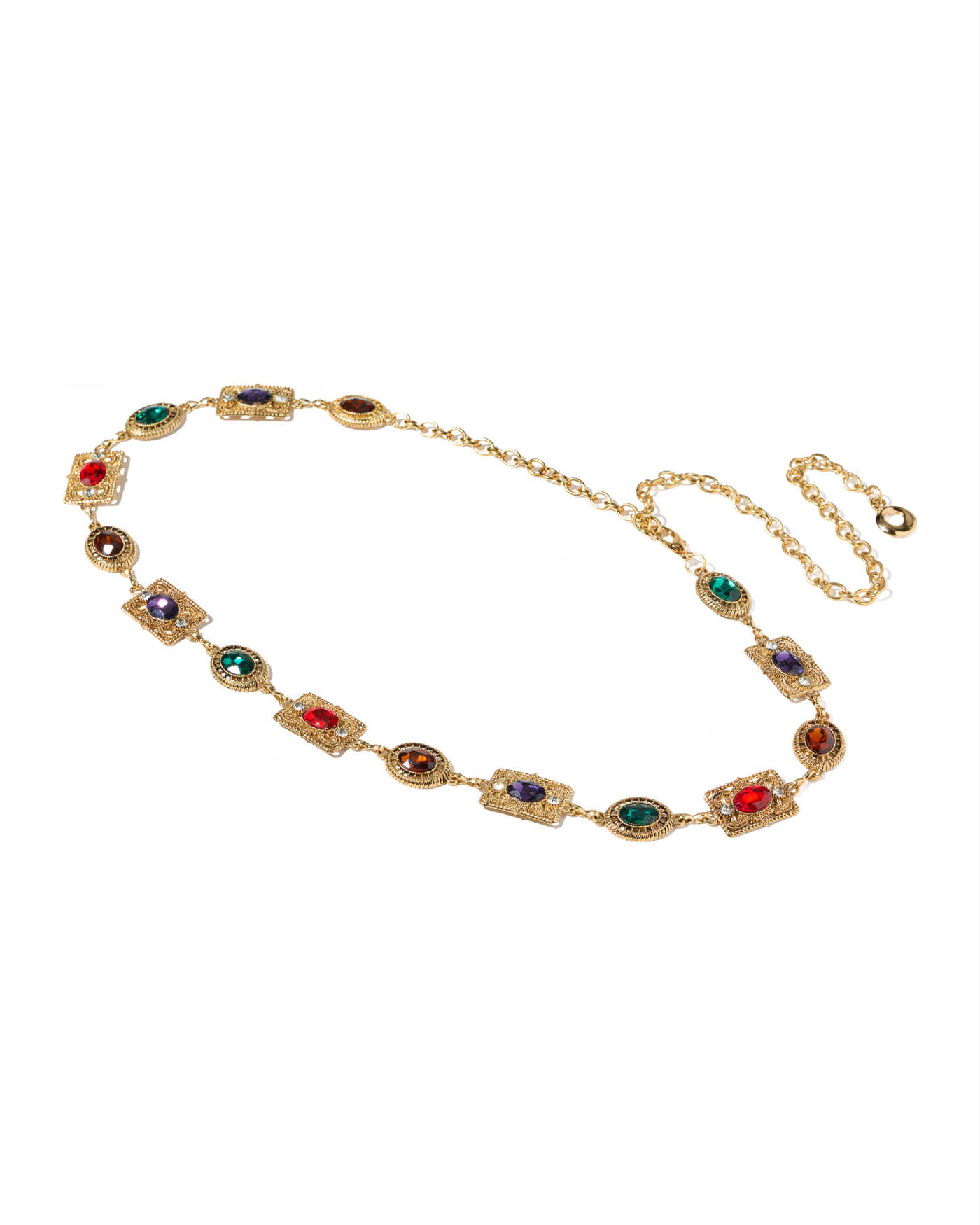 Jewel Tone Chain Belt Antique Gold