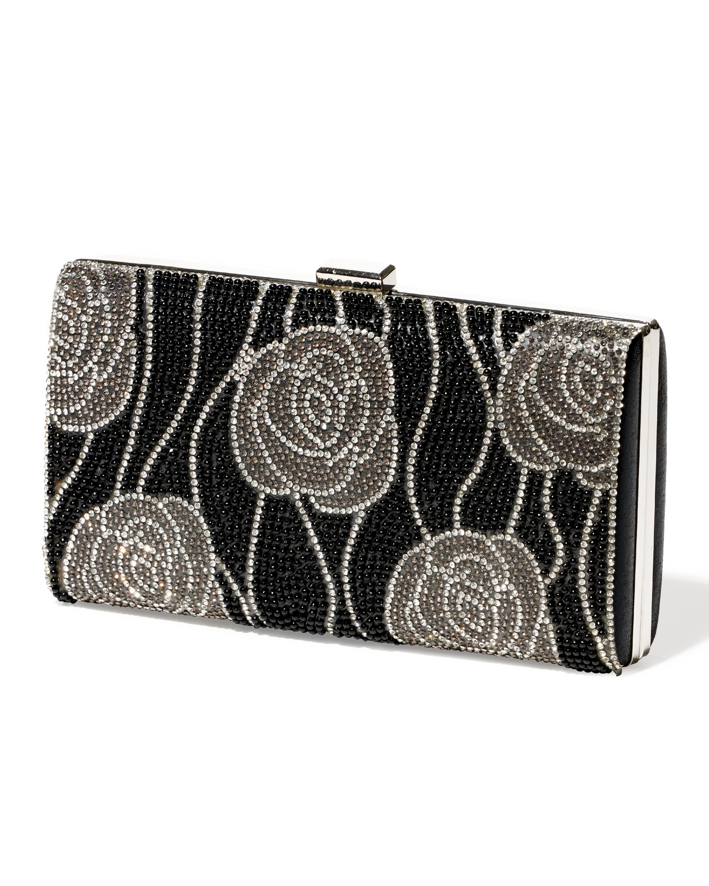 Floral Rhinestone Design Clutch Black
