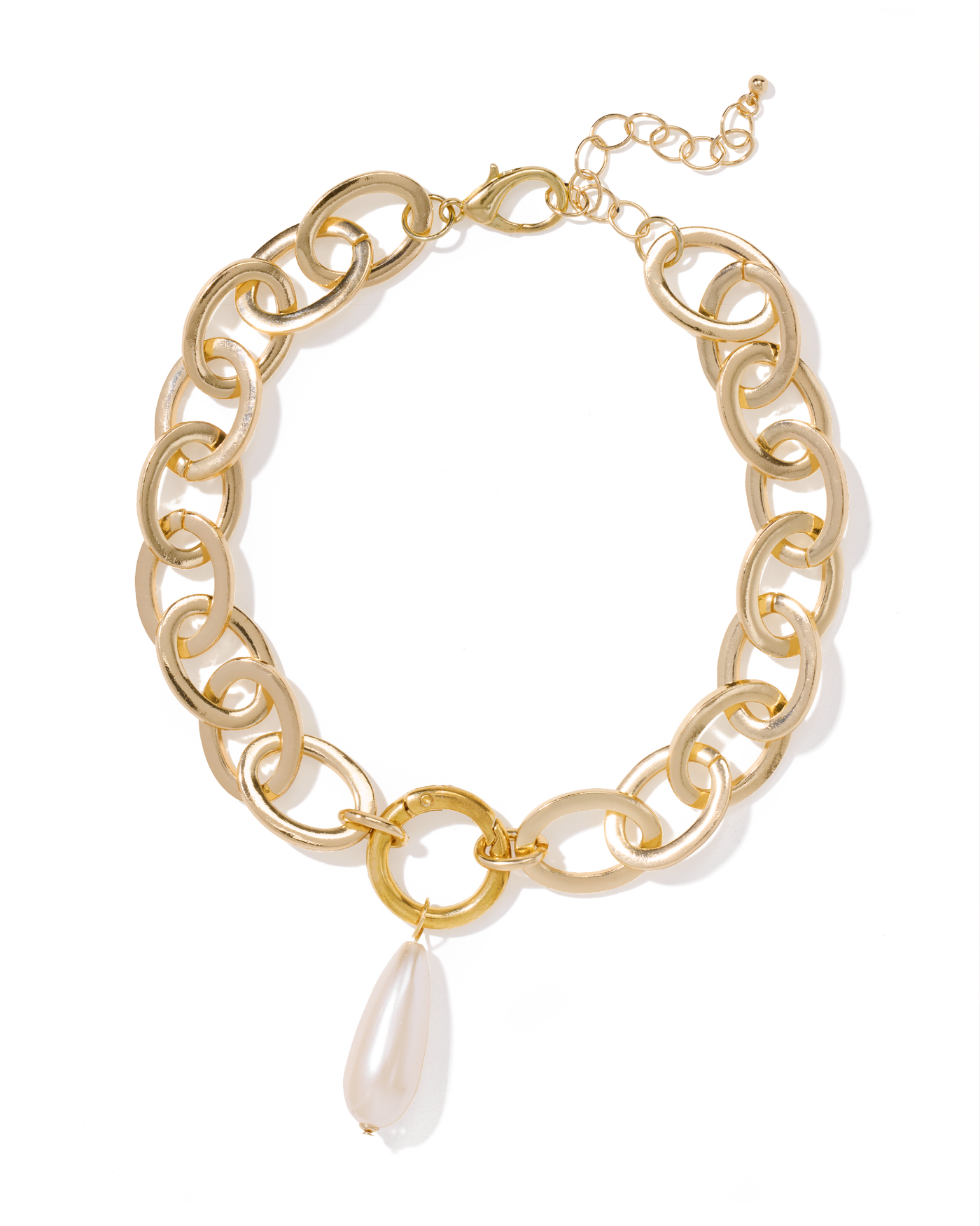 Chain Pearl Drop Necklace Gold