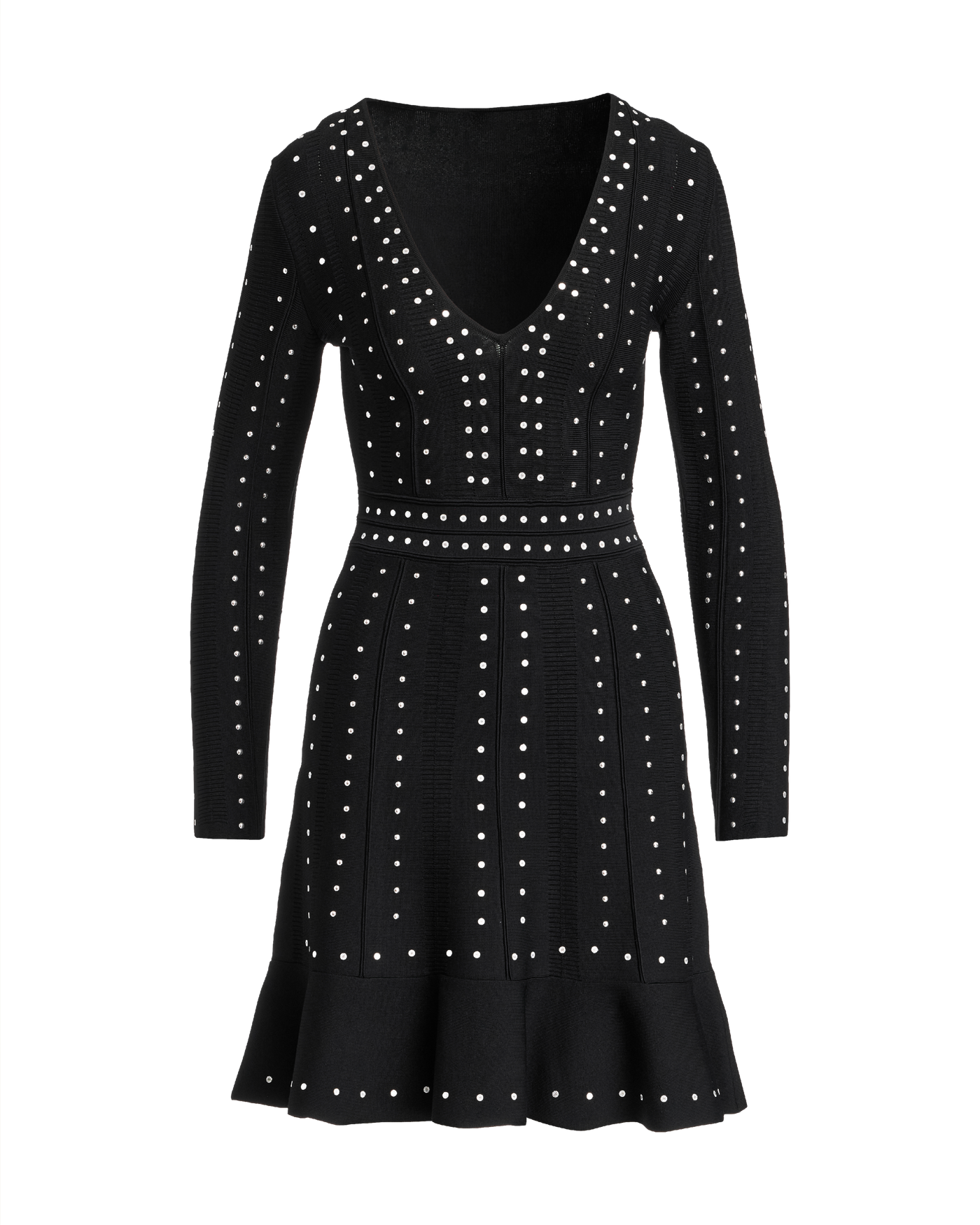 sandro asya studded knit dress Fit and Flare Ruffle Flounce Sweater Sleeve: Sleeveless